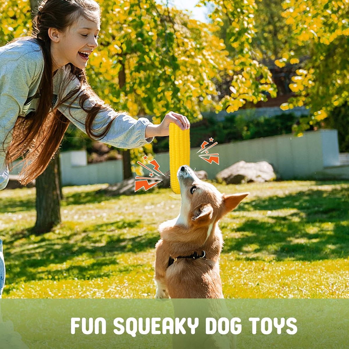 Durable Indestructible Dog Chew Toy - Squeaky Corn Stick for Aggressive Chewers