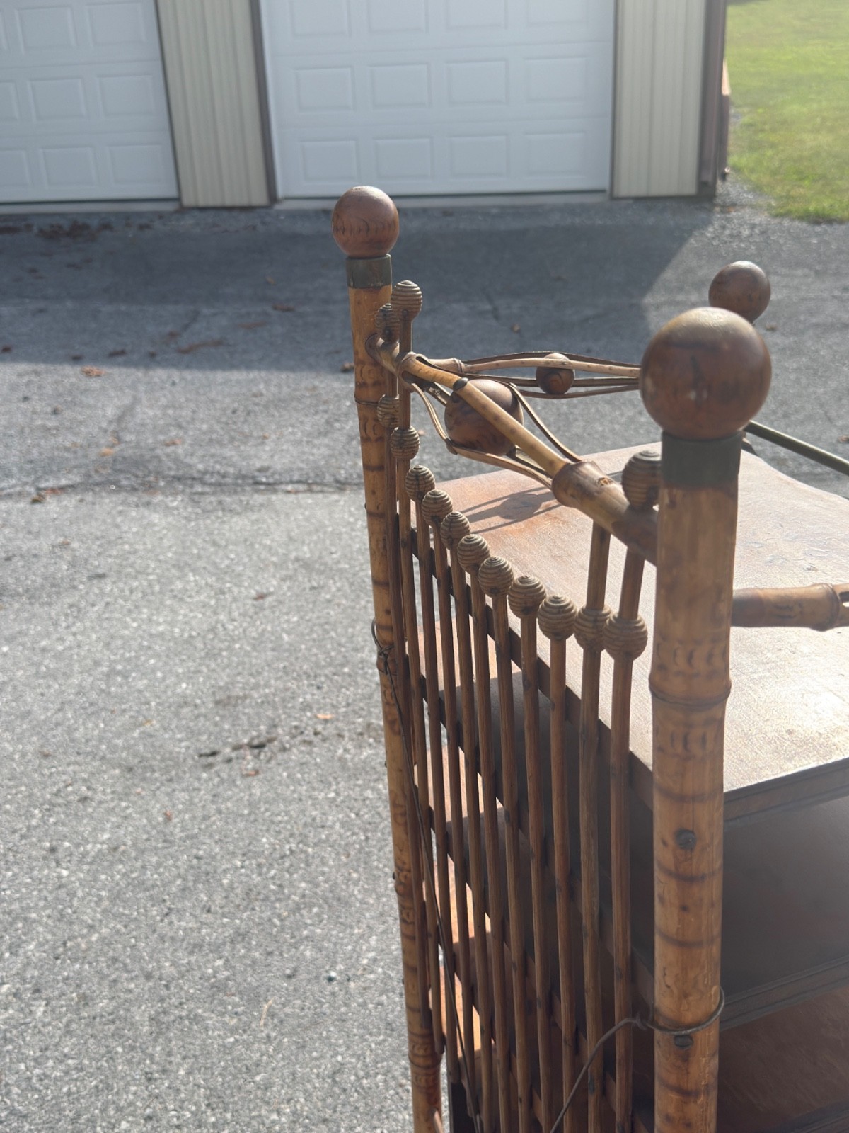 antique victorian stick and ball eastlake bamboo bookshelf magazine rack 1890