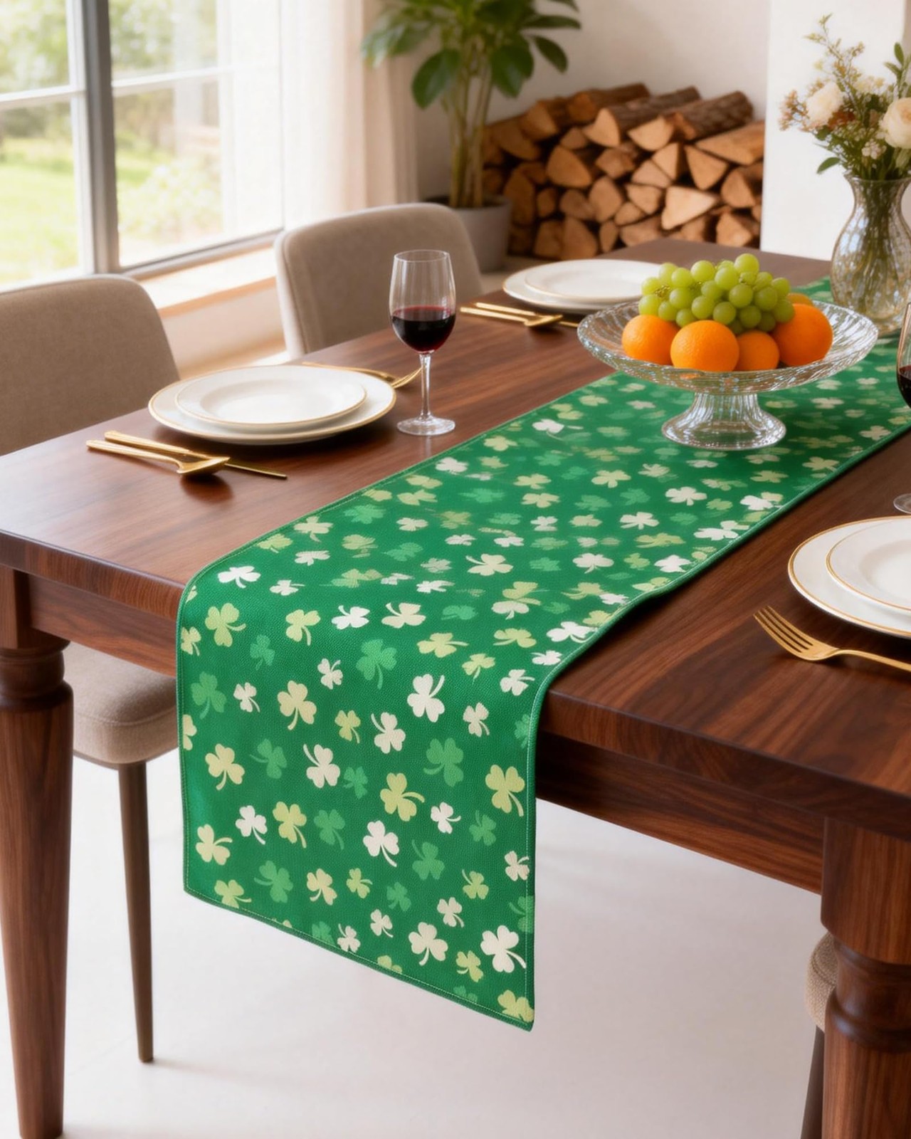 St. Patricks Day Table Runner Decorations 13x72 Inch Green Lucky Shamrock Tab...
