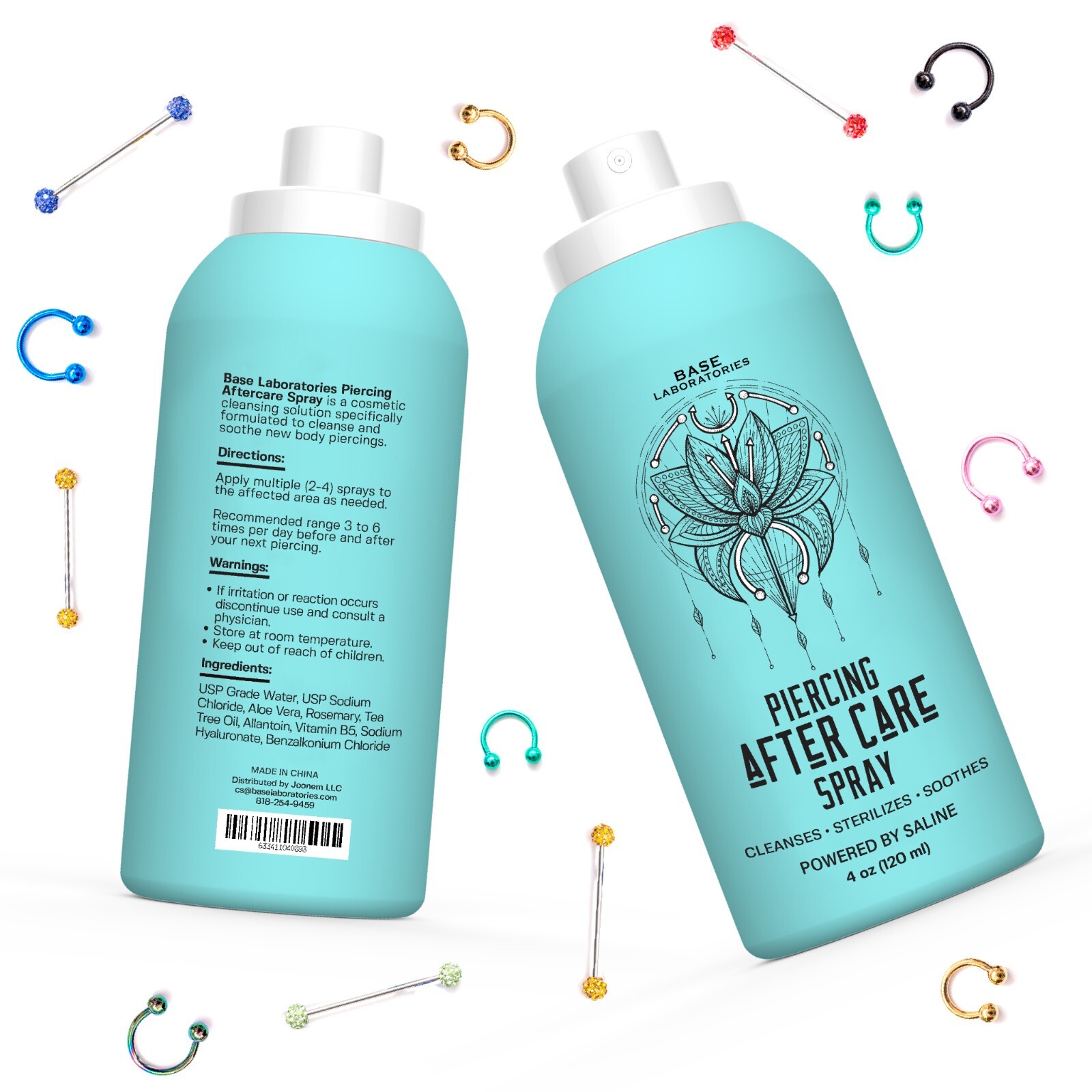 Base Labs Piercing Aftercare Spray | Saline Solution for Piercings, Bumps | 4 oz