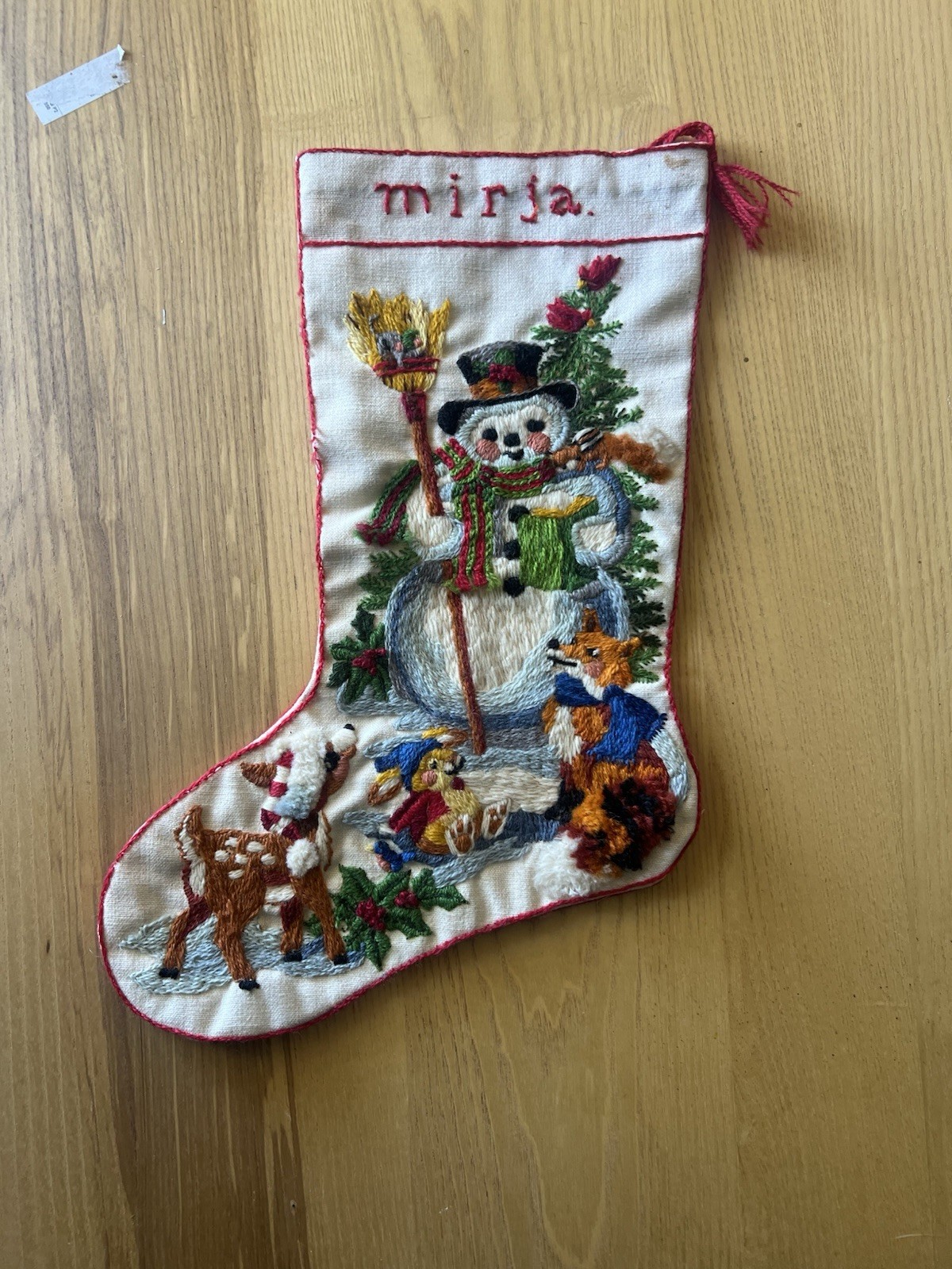 Vtg Christmas Stocking Crewel Friends Of The Snowman Sunset Stitch 1982 MIRJA