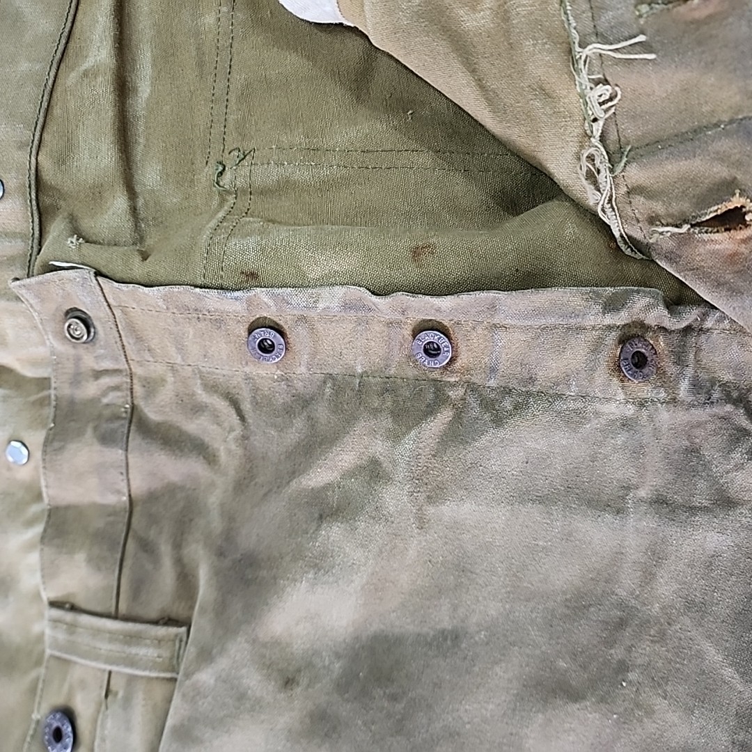 Vtg 40s Black Bear Brand Rain Tite Waxed Canvas Work Pants Button Fly Union Made