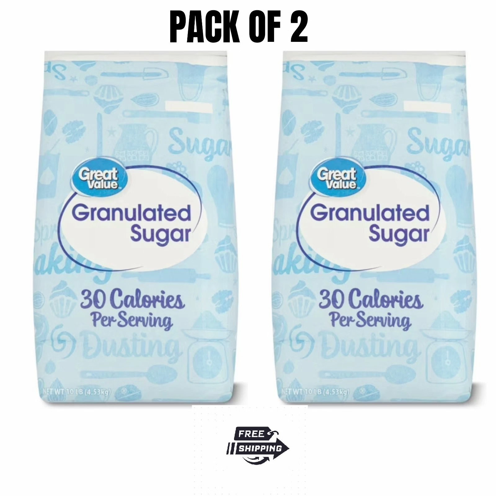 Great Value Pure Granulated Sugar, 10lb,New (2 Pack)