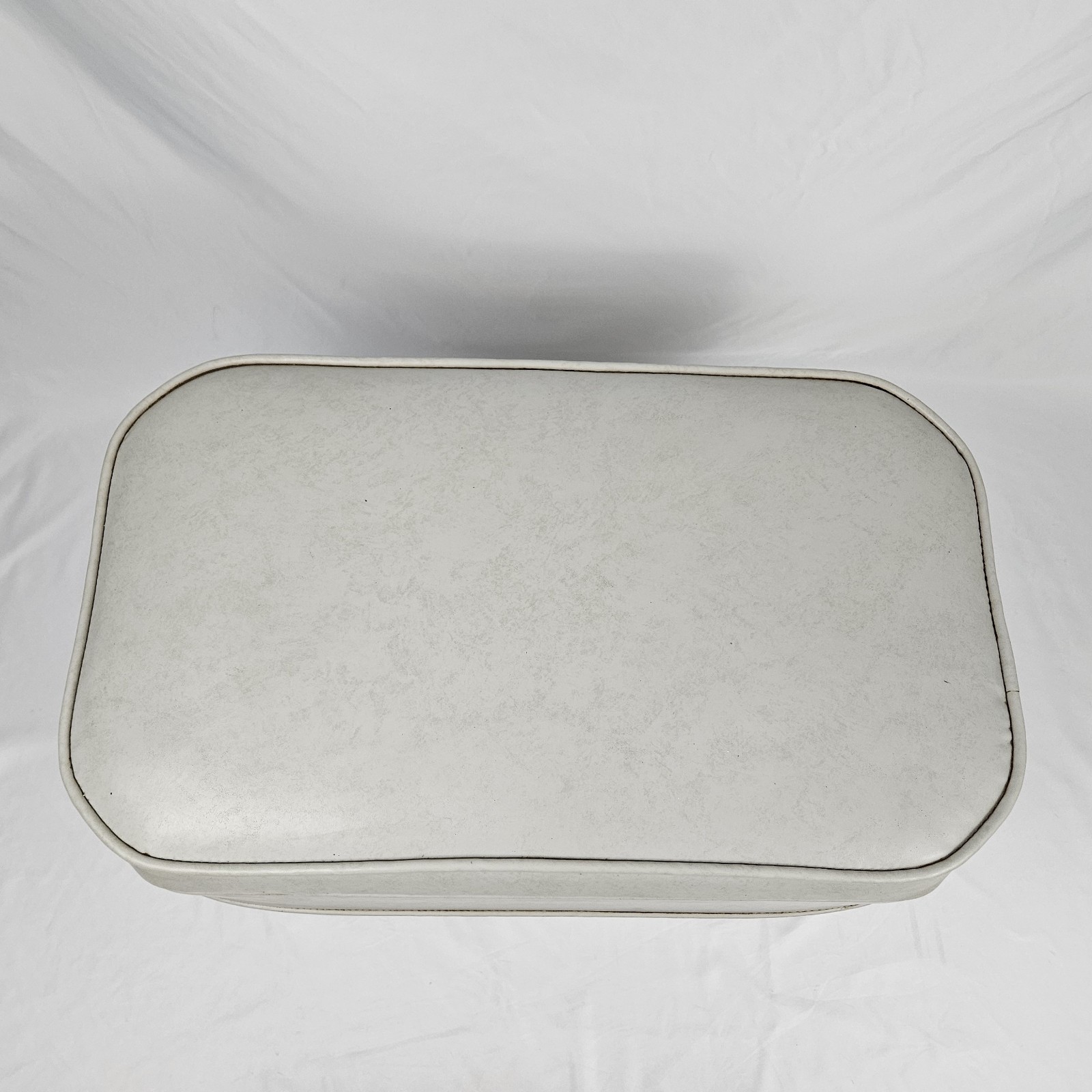 Vintage Storage Ottoman Footstool Bench Gray Naugahyde Boho Mid-Century