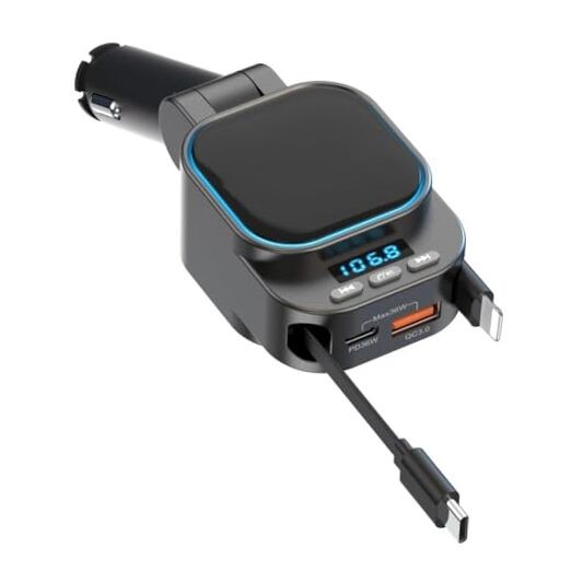 Retractable Car Charger 96W with Bluetooth Car Adapter, 4 in 1 Fast Charging,