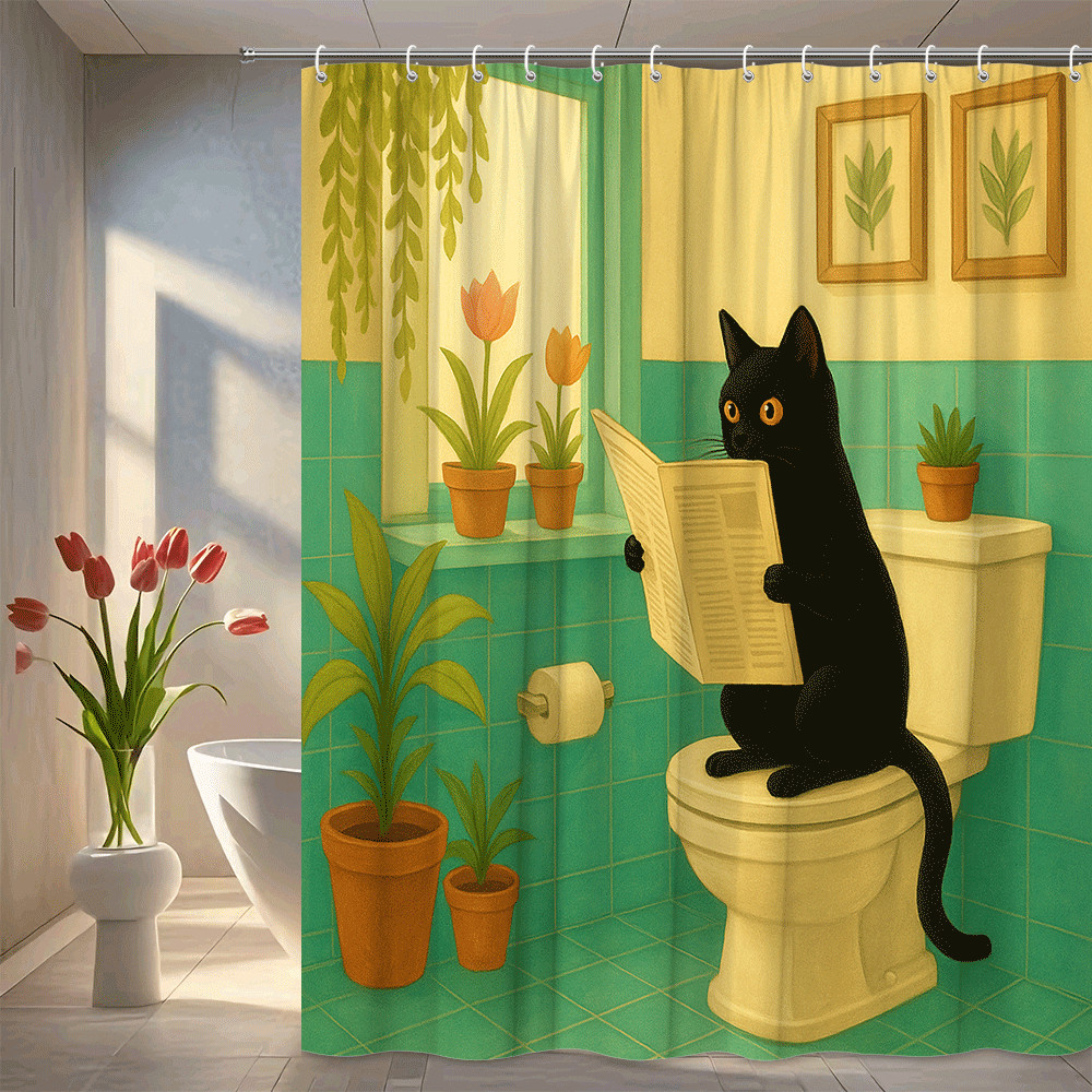 Funny Black Cat Shower Curtain for Bathroom Decor