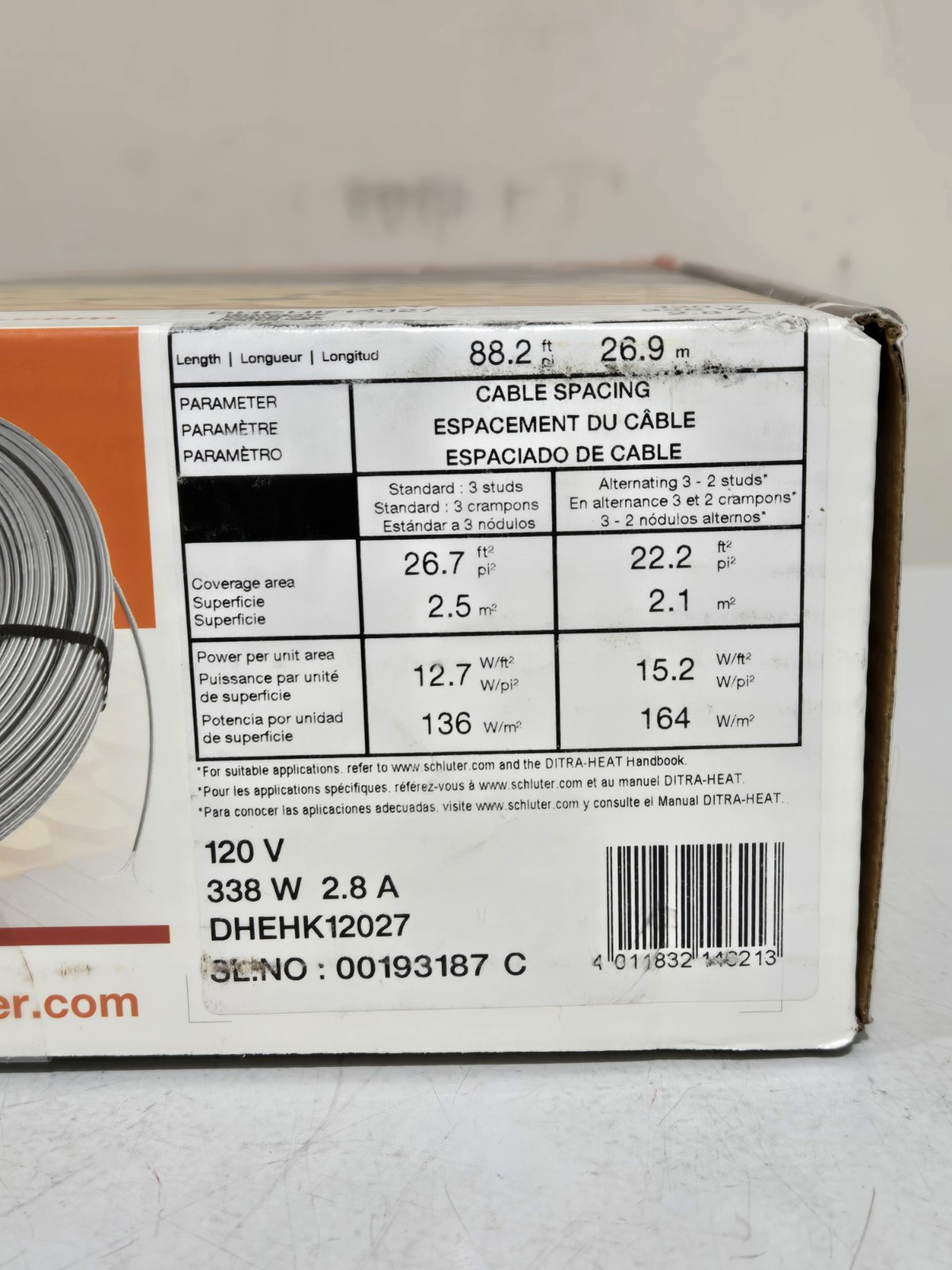 Schluter Ditra-Heat 120V, 88.2 ft. (26.7-sq ft) Heating Cable - DHEHK12027