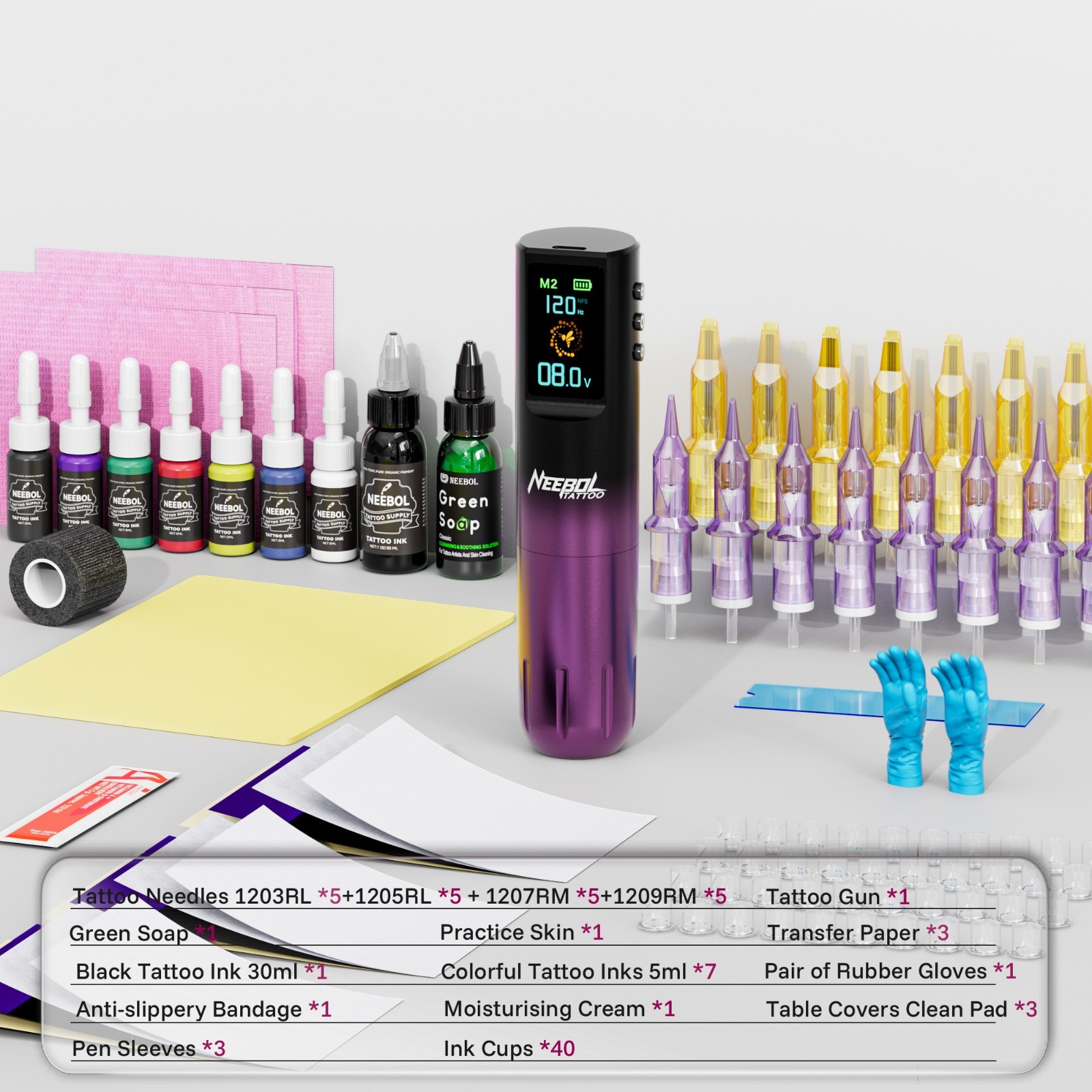 Wireless Tattoo Kit Complete for Beginners Pen Machine with Power Supply Needles