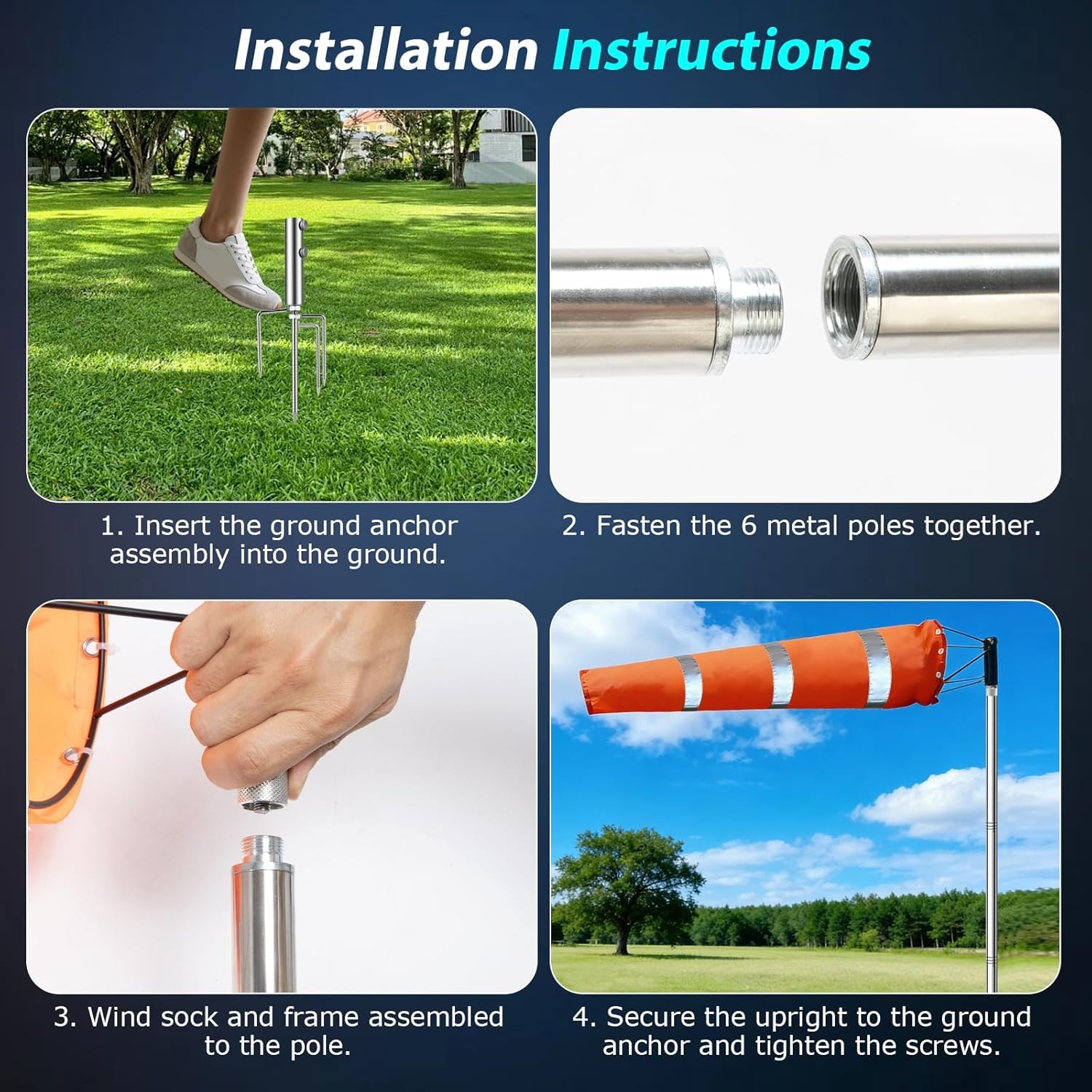 Airport Windsock Kit, 8 in x 36 in Aviation Grade Wind Sock Pole Kit with Swivel