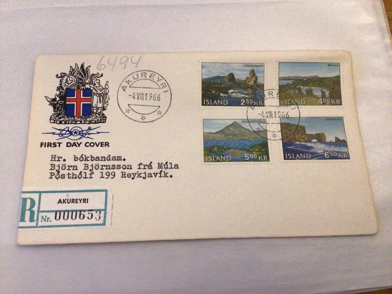 Iceland 1966 Icelandic Landscapes first day cover Ref 60418