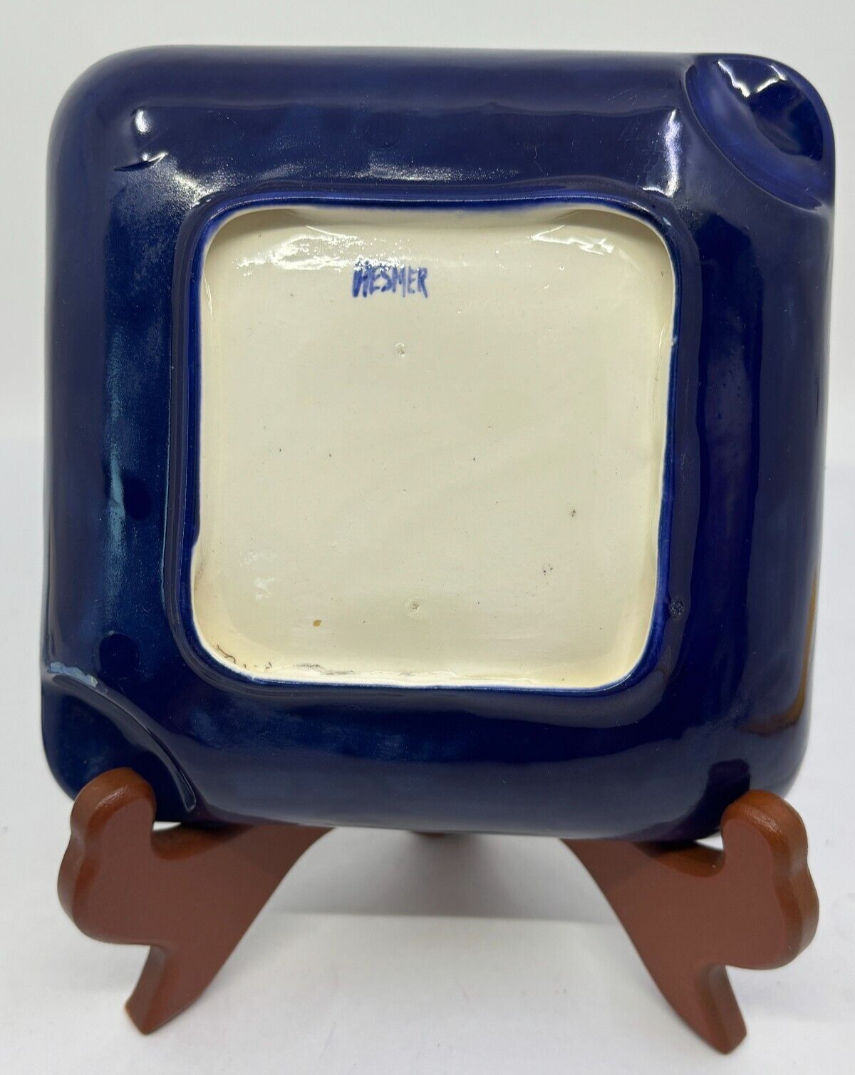 Set of 2 Handmade Ceramic Ash Trays Squares with Initials BT and Dates 1933 1953