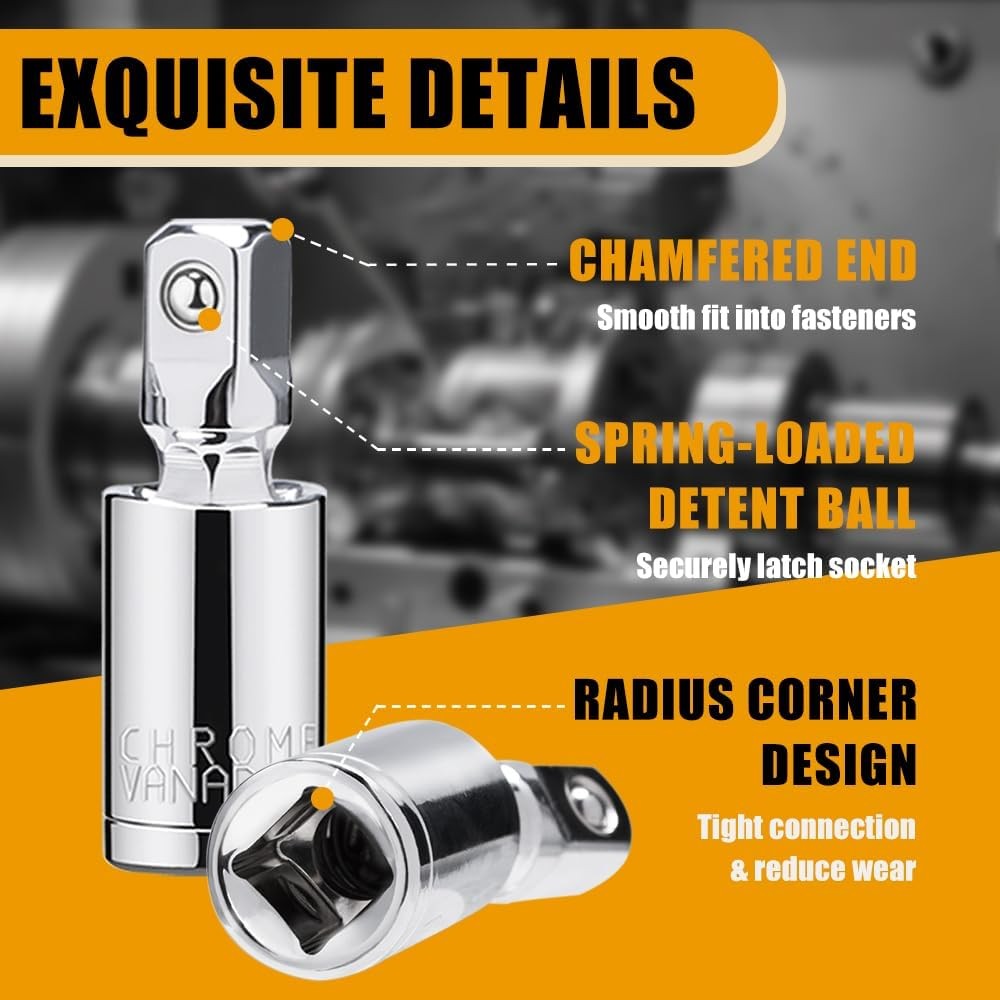 3PCS Universal Joint Socket Set 1/4 3/8 1/2 Drive Swivel Adapter New