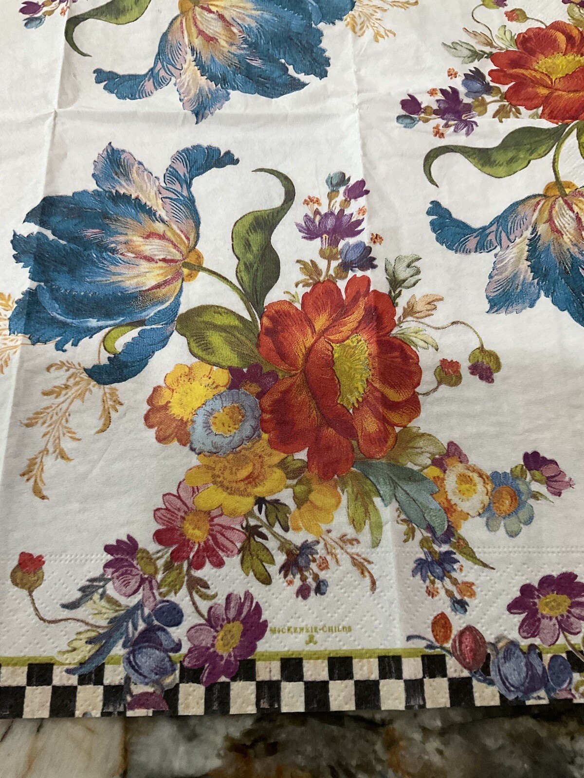 MacKenzie-Childs WHITE FLOWER MARKET Guest 1 Napkin for Decoupage.