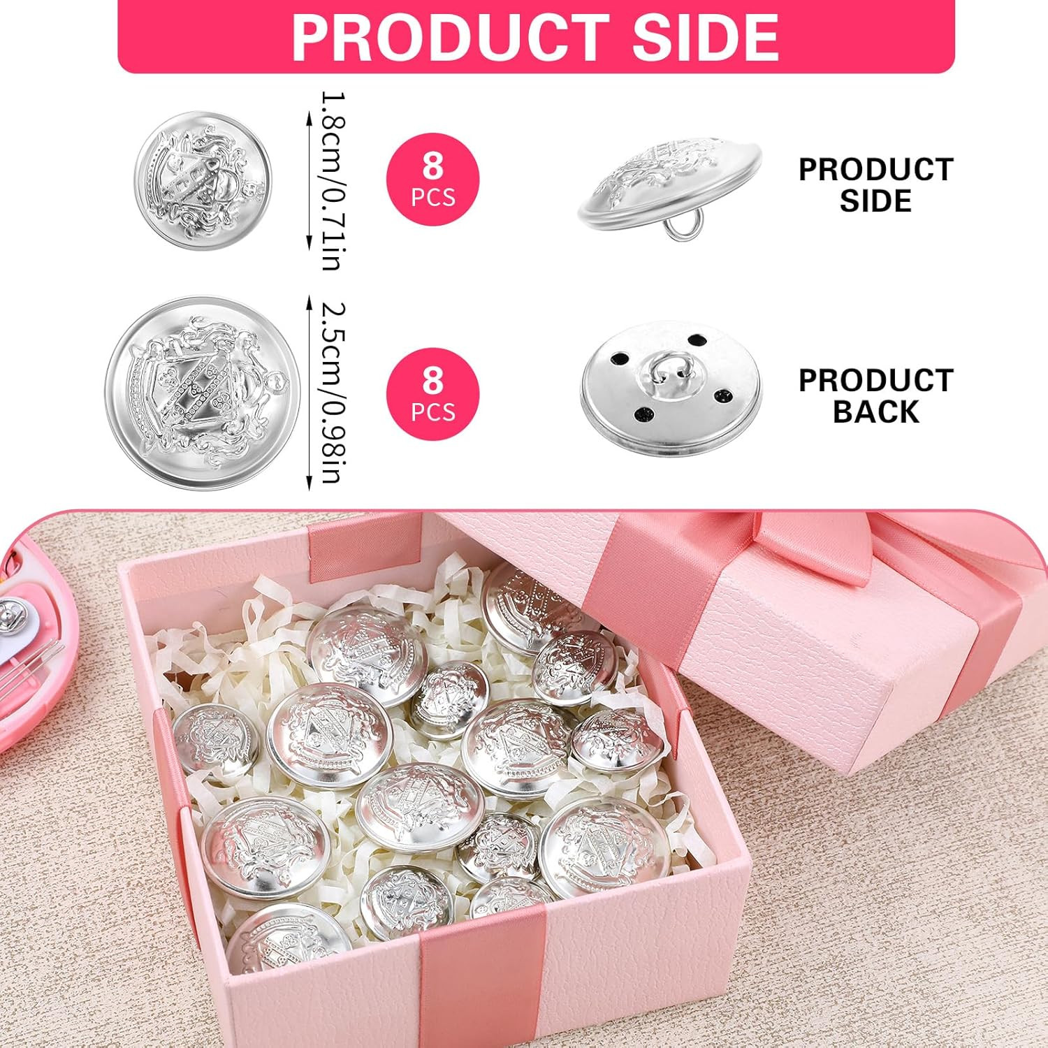 16 PCS Silver Buttons Metal Blazer Button Silver Buttons for Blazers Vintage Rou