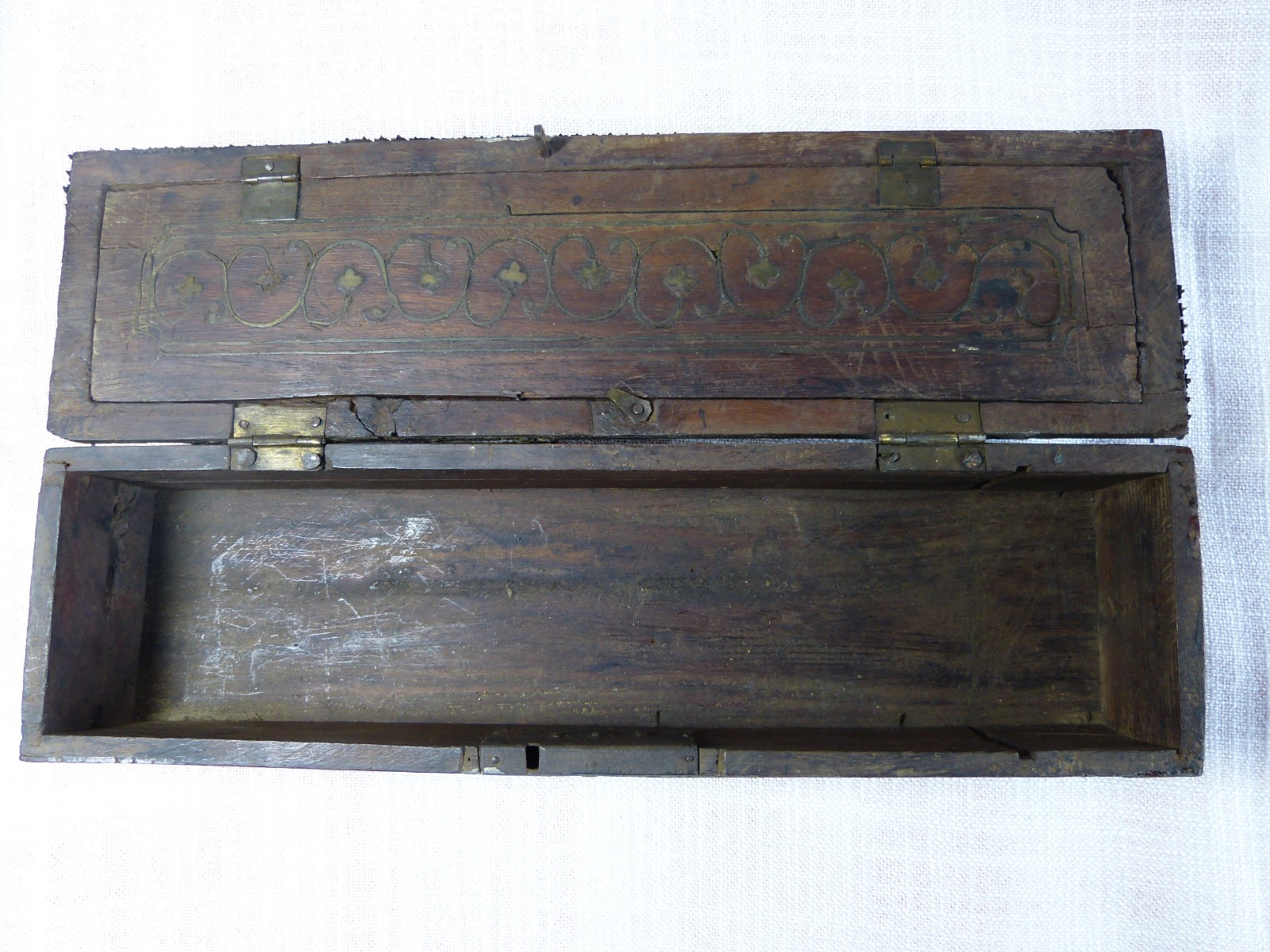 Boxset Antique Box Glove Antique Wooden 19 Century XIX ° Inlay Brass