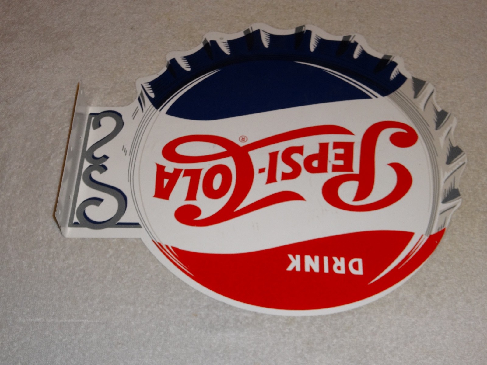VINTAGE DRINK PEPSI COLA DIECUT 14" METAL SODA POP GASOLINE OIL FLANGE SIGN M173