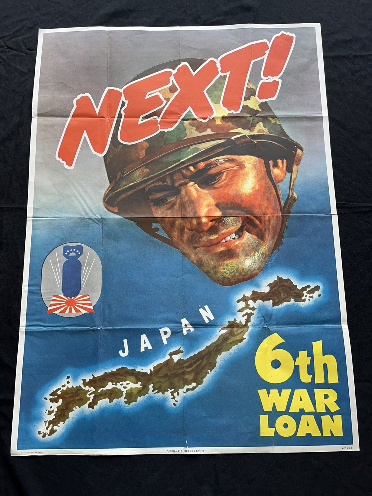 Vintage WWII War Large Poster - JAPAN You’re Next! 6th War Loan - 28-1/2”x40”