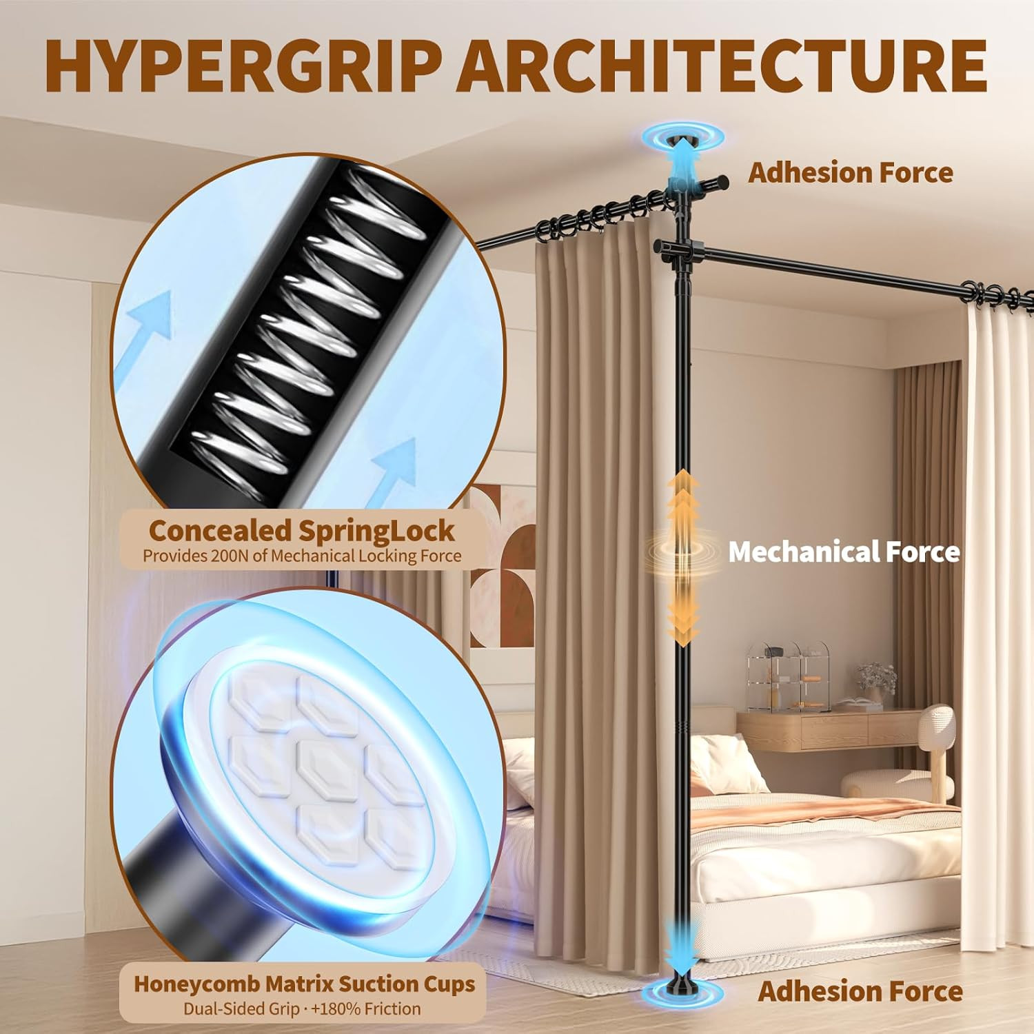 Adjustable Room Divider, 4-10Ft Height, No-Drill Privacy Wall Separator, Black