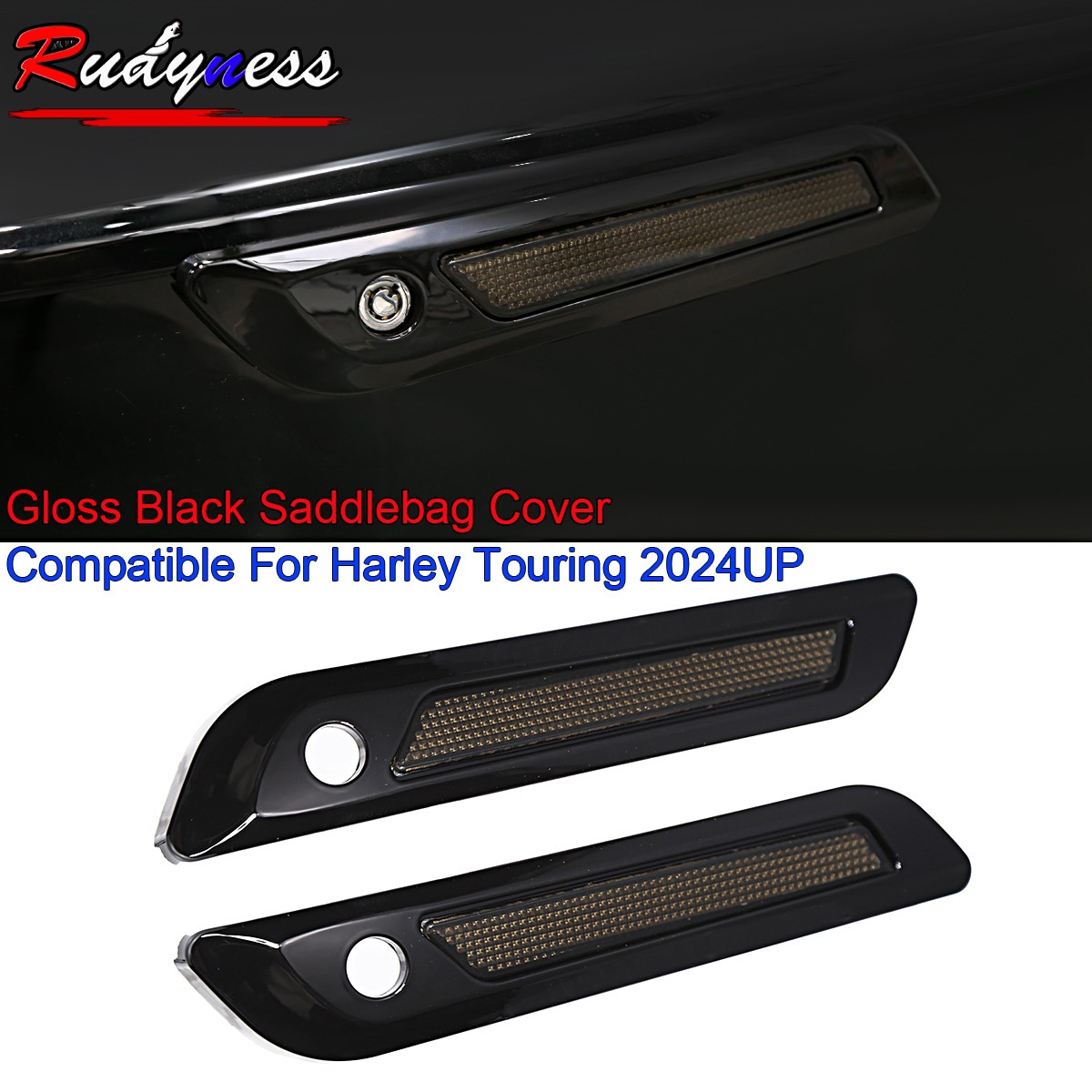 Black Hard Saddlebag Latch Cover&Smoke Reflectors For Harley Touring 2024 25 26