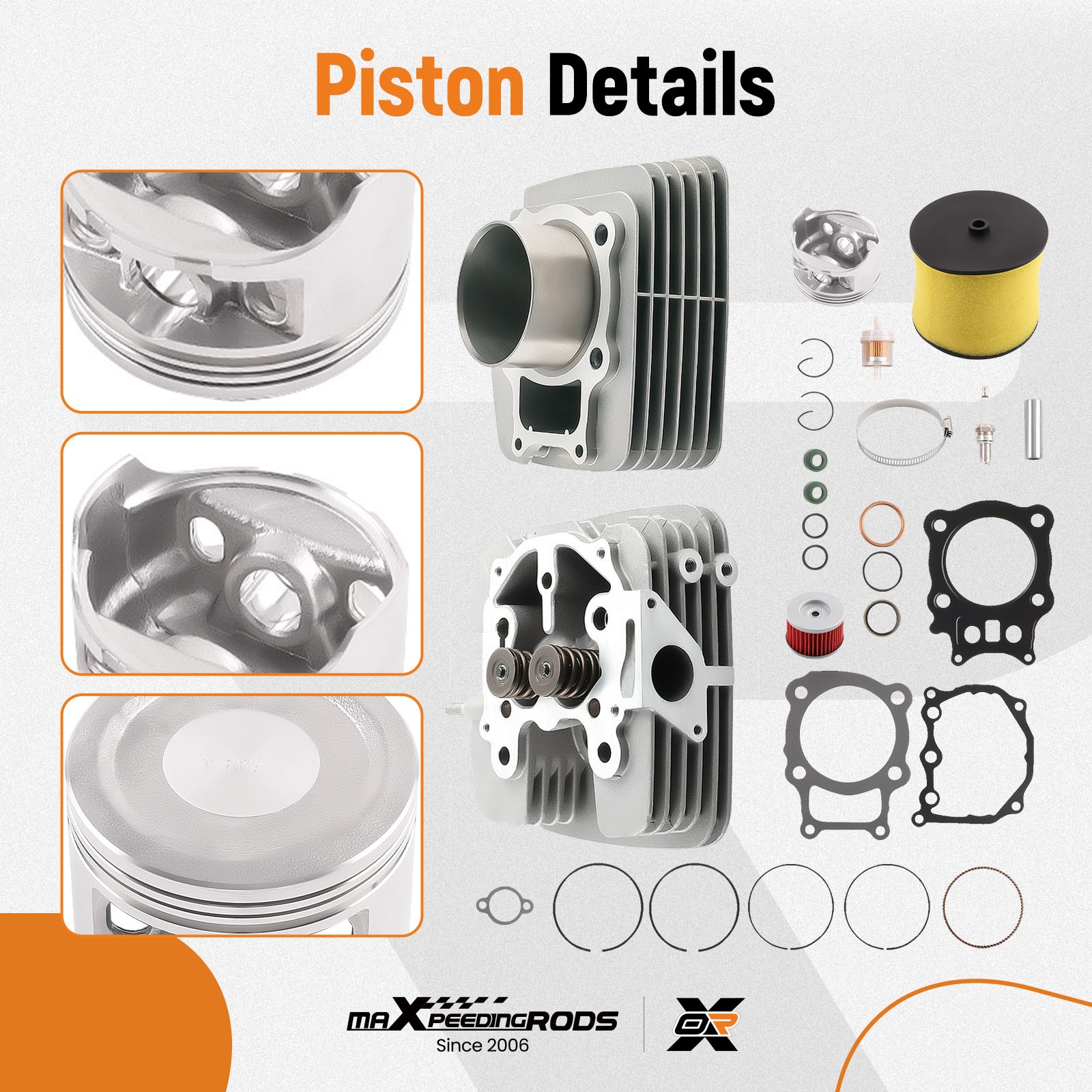 Cylinder Head Piston Top End Rebuild Kit for Honda Rancher 350 TRX350 2000-2006