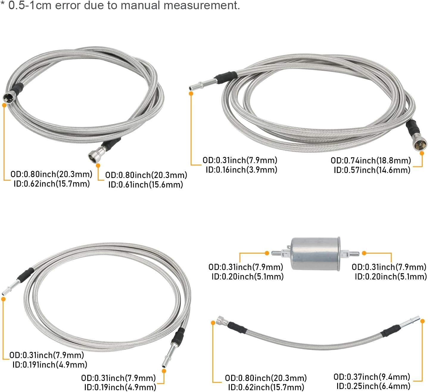Flexible Stainless Steel Braided Fuel Line Kit Compatible with Chevy Silverado 1