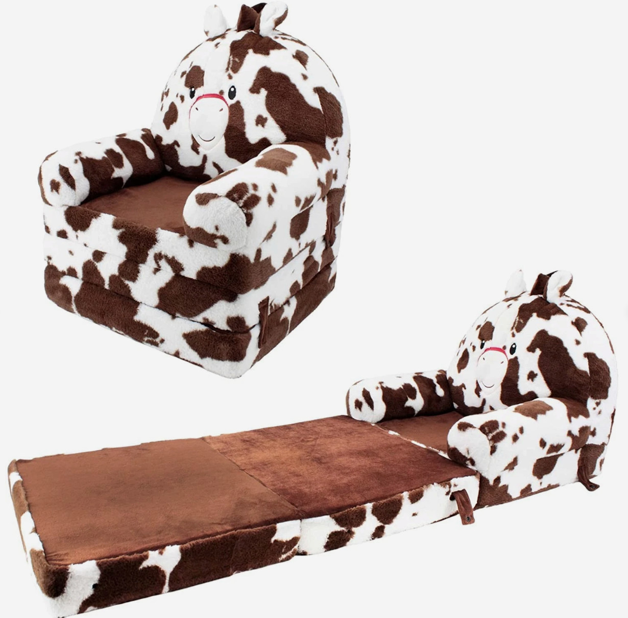 Soft Landing Kids Cow-Print Fold-Out Sleeper Sofa - Plush Lounger & Chair in One