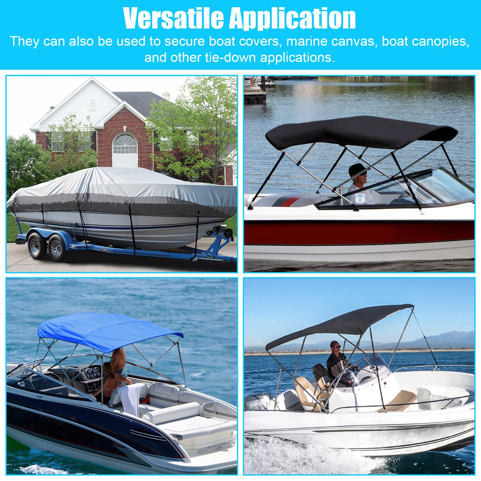 4X 28" To 60" Top Tie Down Webbing Straps For Bimini With Loop Snap Hook NEW