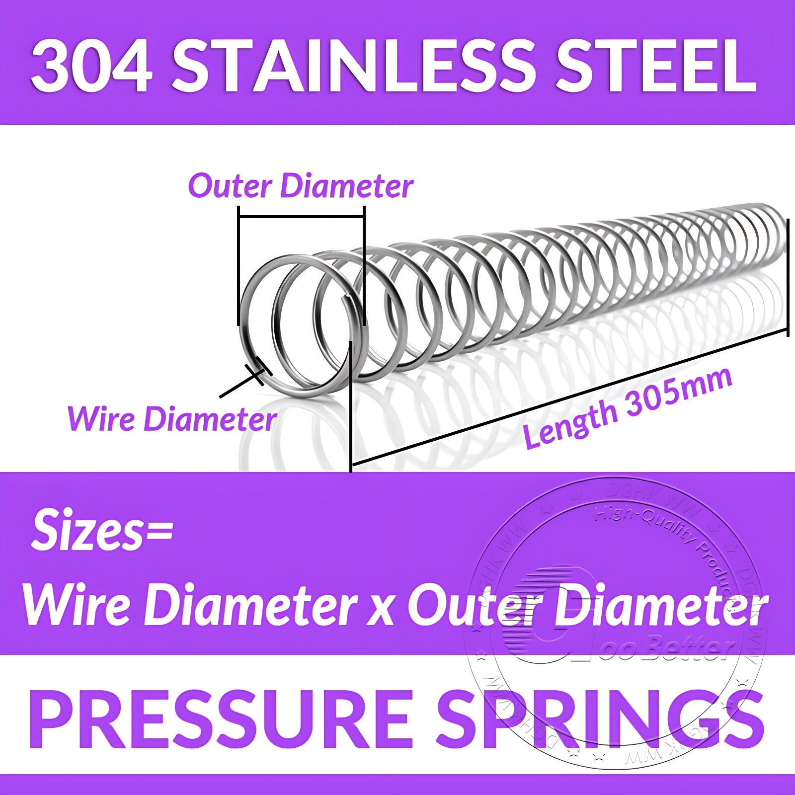 305mm Compression Spring Steel 304 Stainless Steel Pressure Coil Springs
