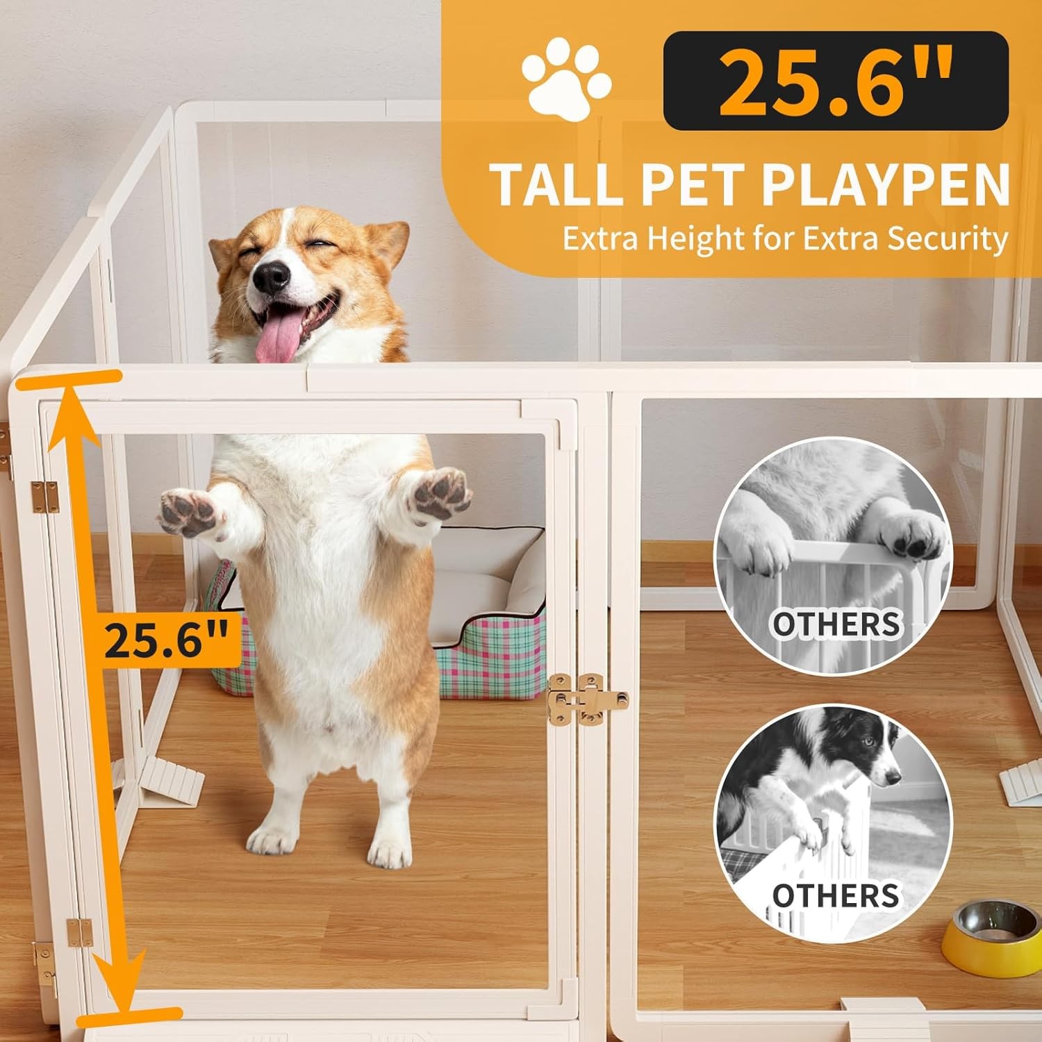 NAIZEA 26"H Clear Acrylic Dog Playpen Indoor, Puppy Cat Pet Play Pen 8 &10 Panel