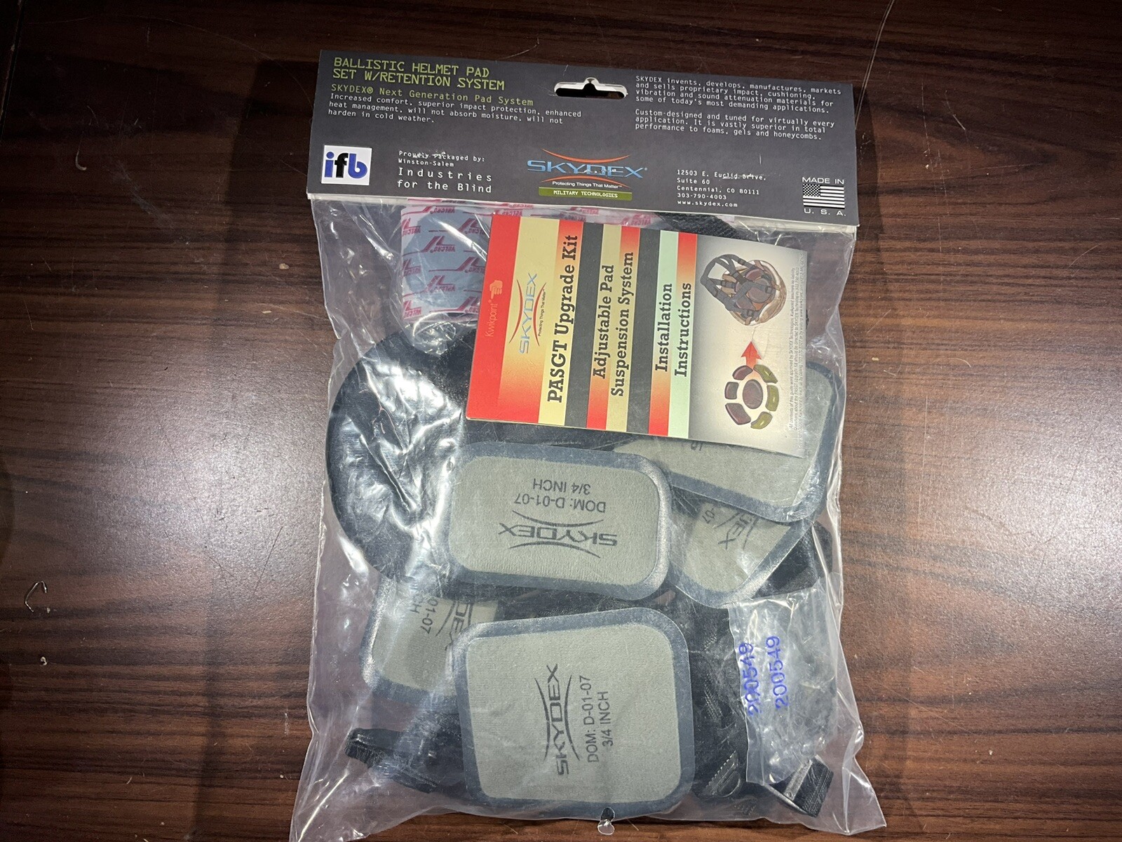 Skydex Helmet Pad Upgrade Kit w/Suspension Chin Strap Size 6 PASGT Helmet