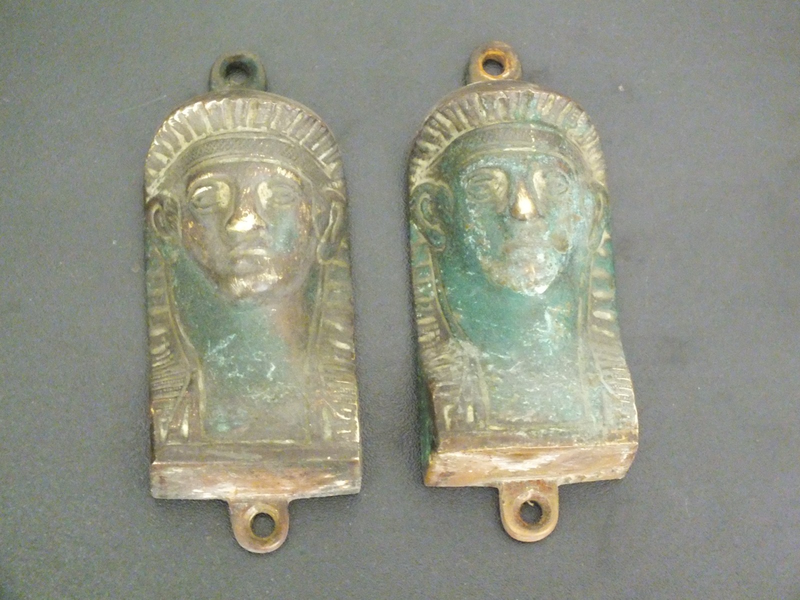 PAIR VINTAGE BRASS SPHINX EGYPTIAN MOUNTS ORMOLU HARDWARE FURNITURE MOUNT