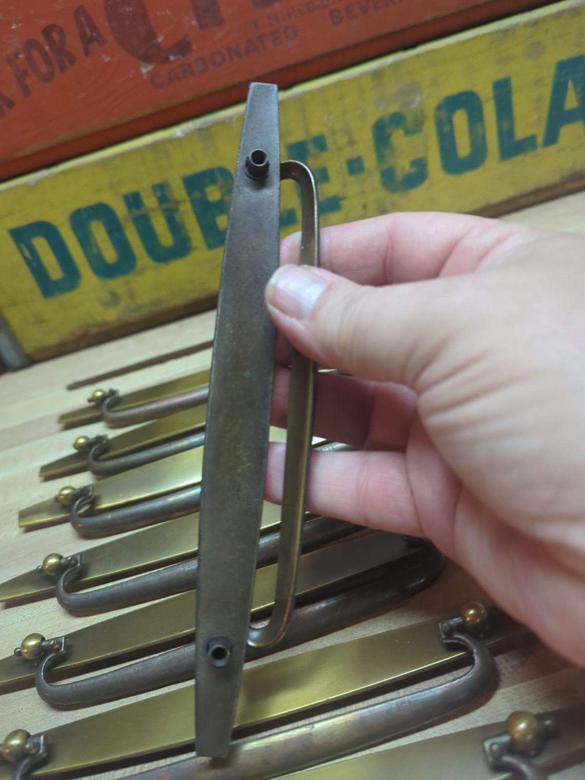 Lot of 8 Vintage Burnished Brass Drawer Pulls, 7.625" Long