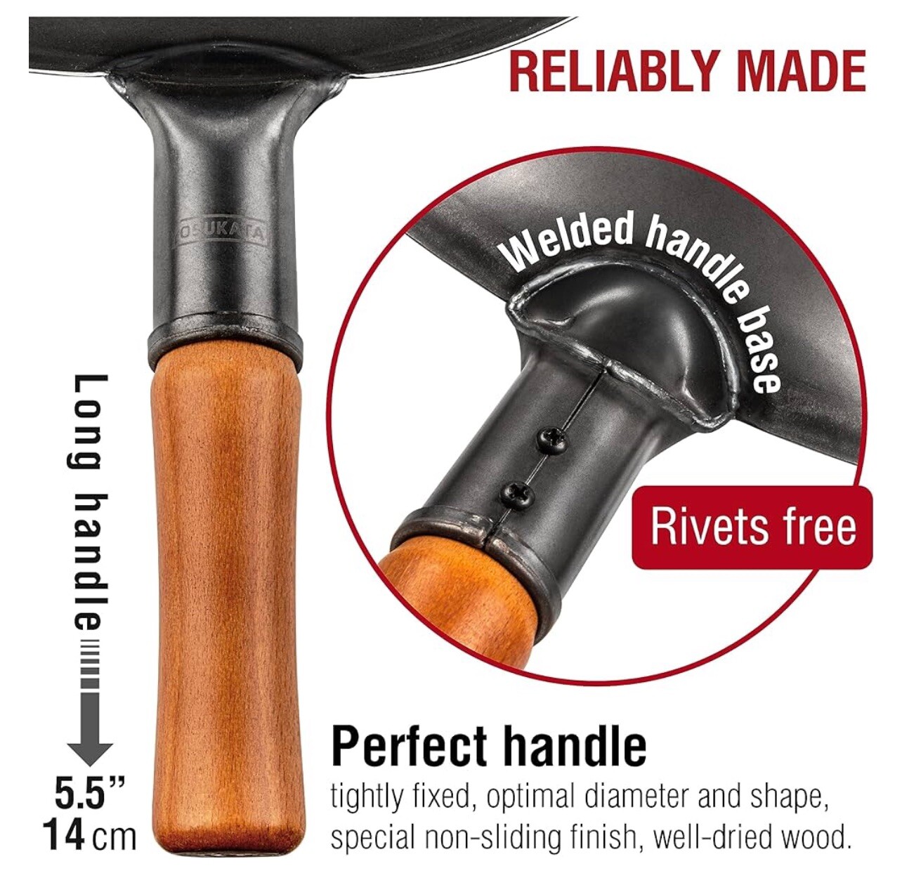 YOSUKATA Carbon Steel Wok Pan – 13,5 “ Stir Fry Pans - Chinese Wok with Flat Bot