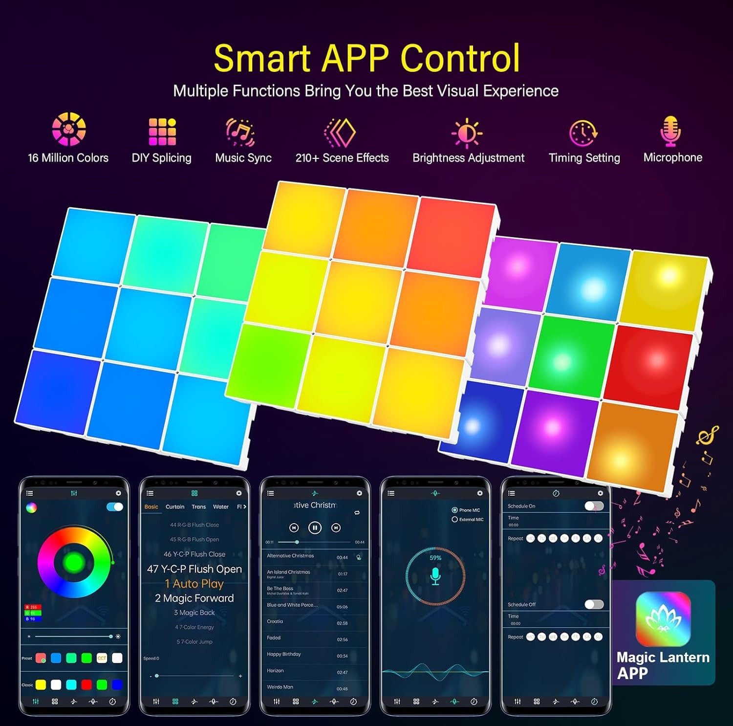 9 Pack Wall Light RGB Panel Smart APP Mini Square RGB Lights Smart LED White