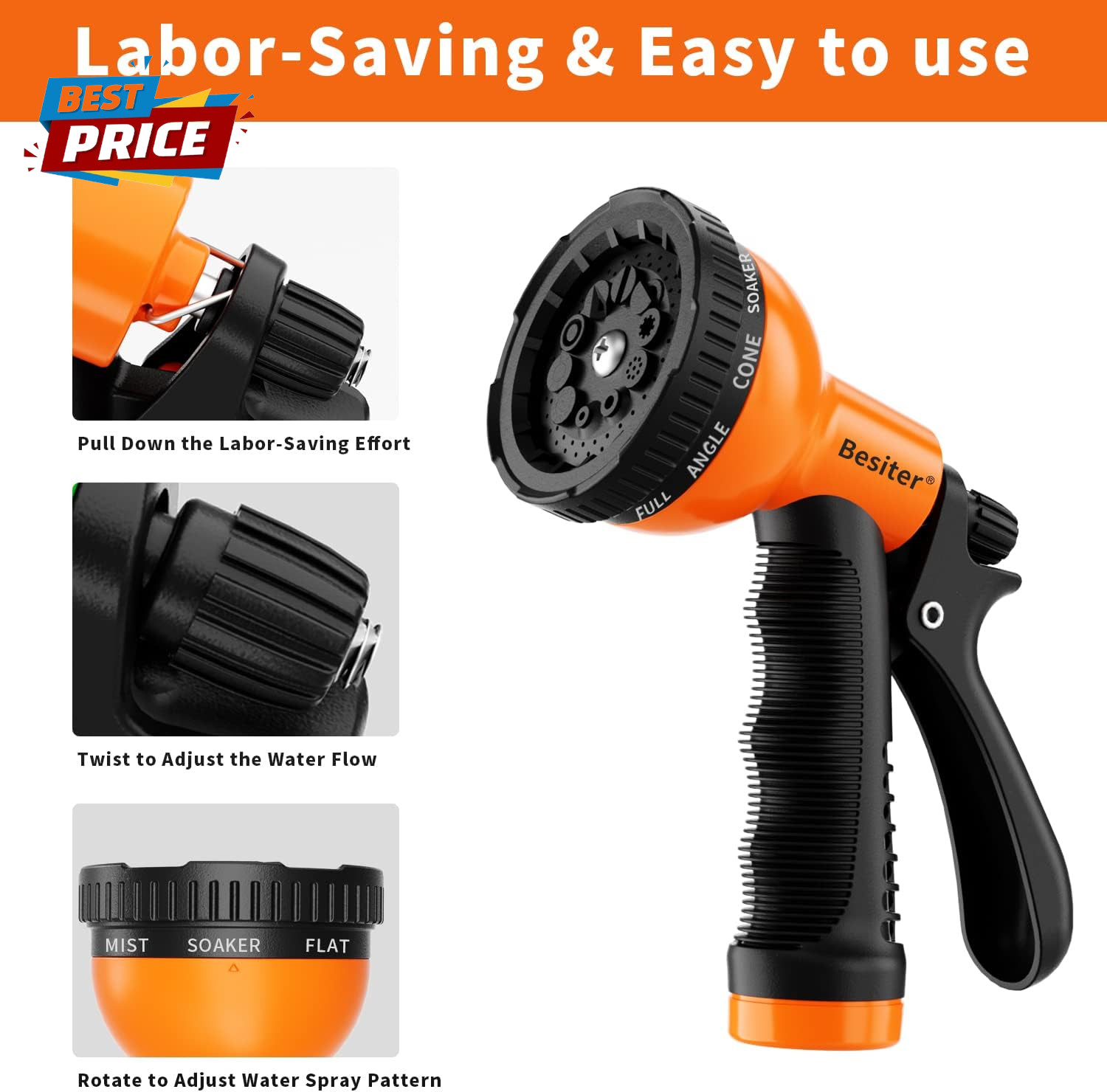 Garden Hose Nozzle Sprayer: 2 Pack 10 Watering Patterns Spray Nozzles Heavy Duty