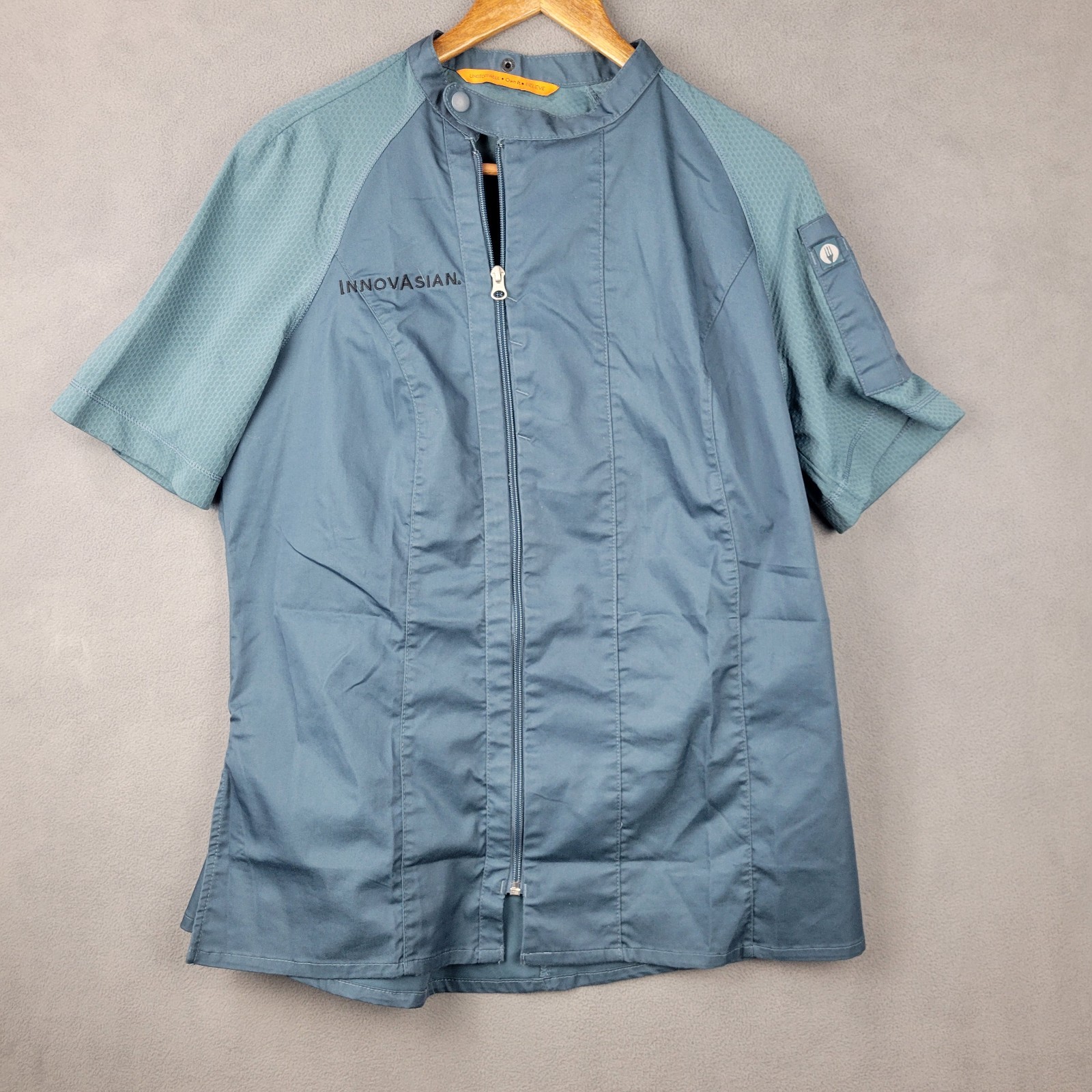 Chef Works Varkala Chef Coat Unisex Large Teal Innovasian Off Set Zipper Front