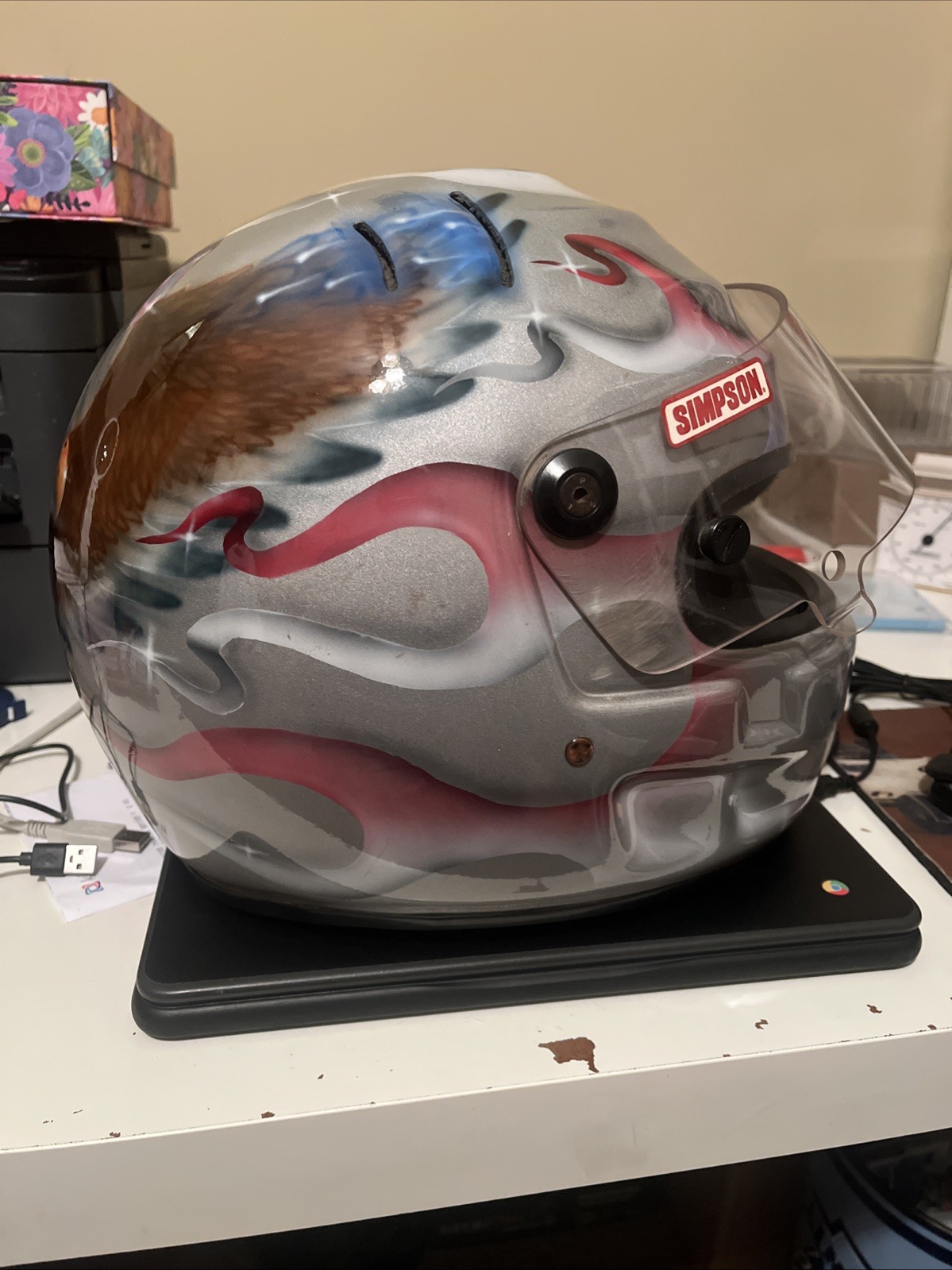 Vintage Simpson Shark Helmet Painted Size 7.5 Used