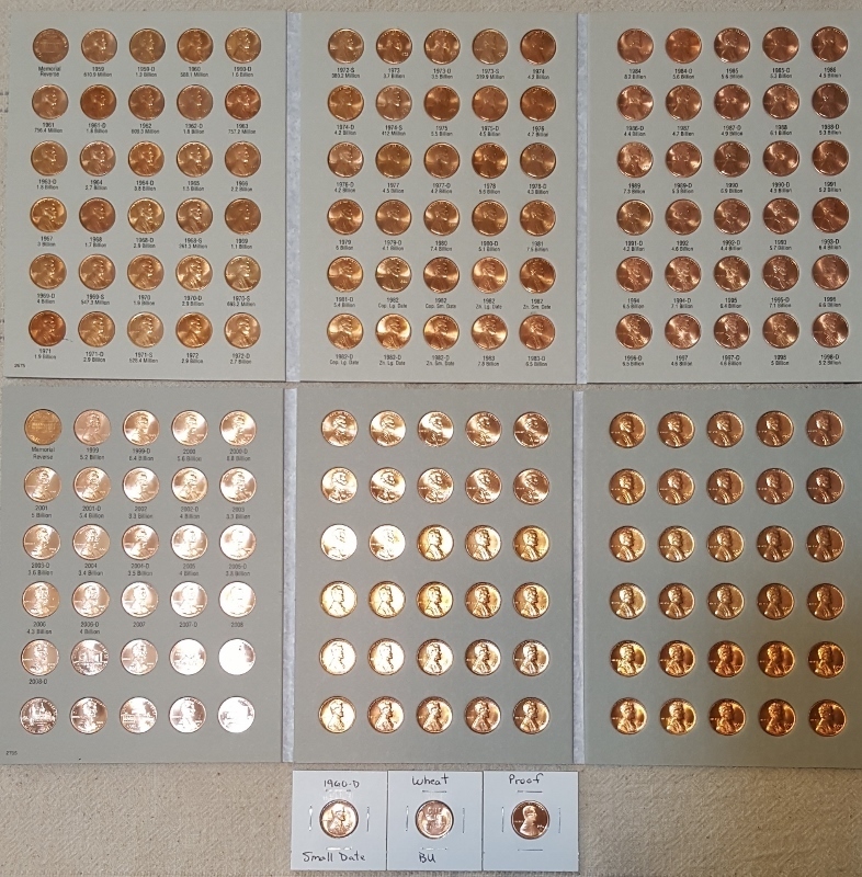 1959-2025 LINCOLN MEMORIAL CENT COLLECTION + BU WHEAT PENNY &  1 PROOF