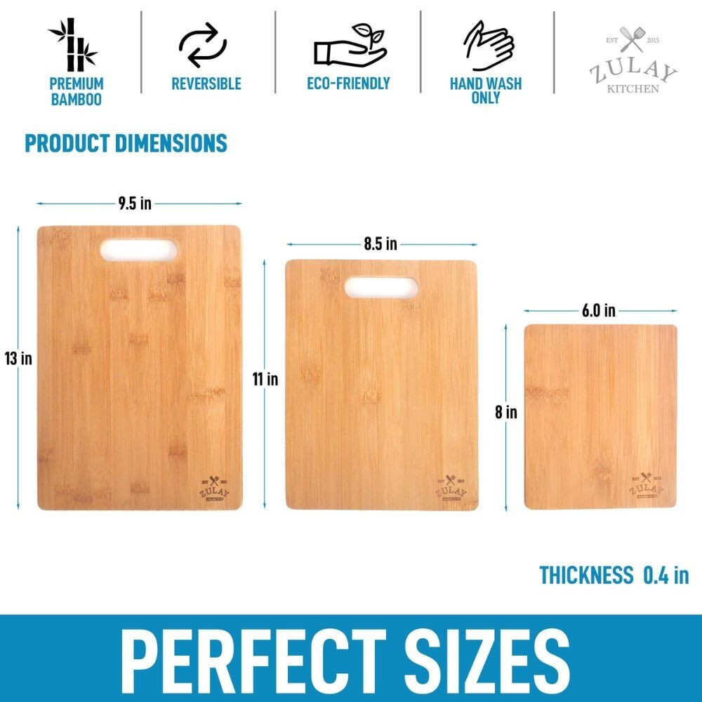 Zulay Bamboo Cutting Board Set - 3 Piece