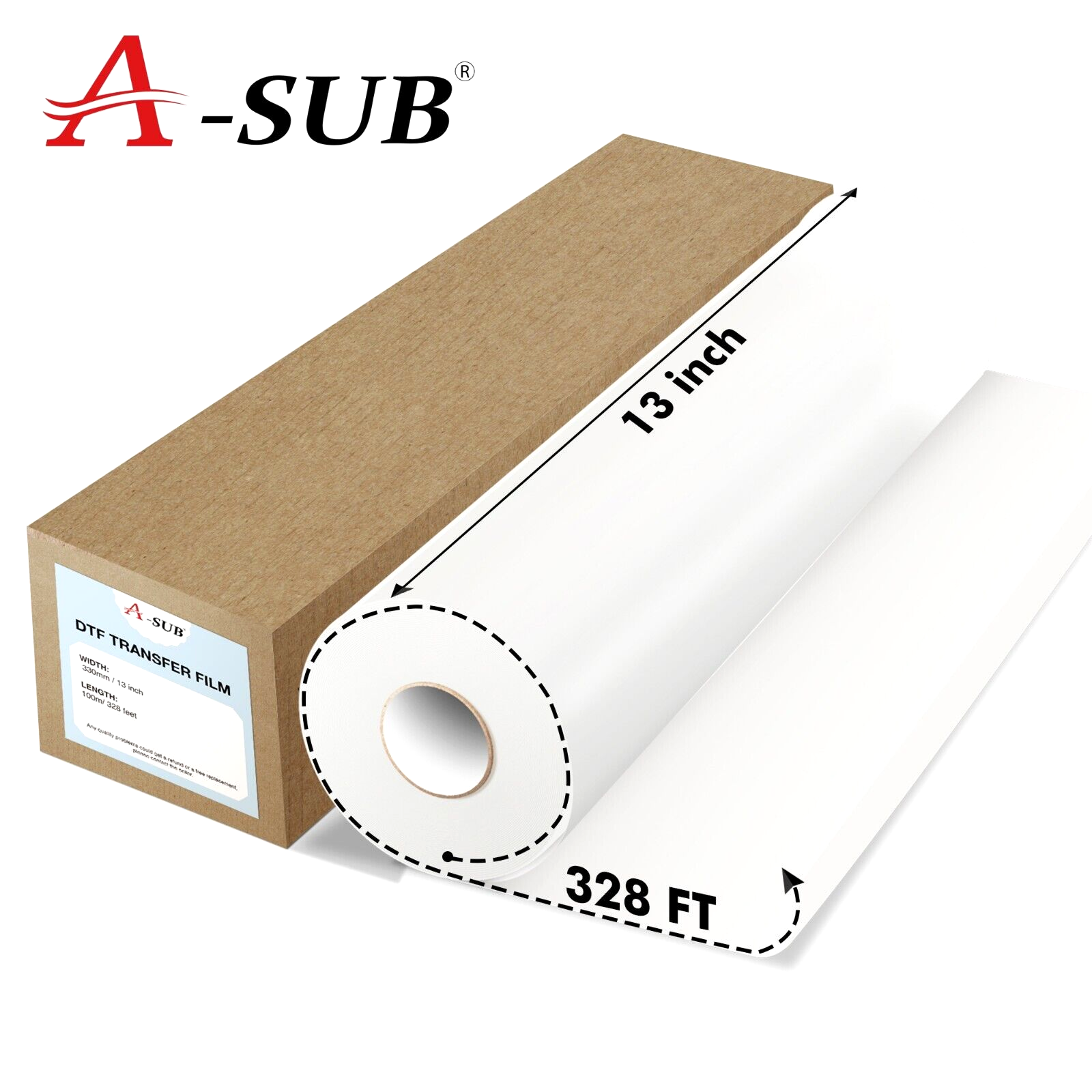 A-SUB A3+ DTF Transfer Roll Film 13in x 328ft DTF Film Premium Hot Cold Peel