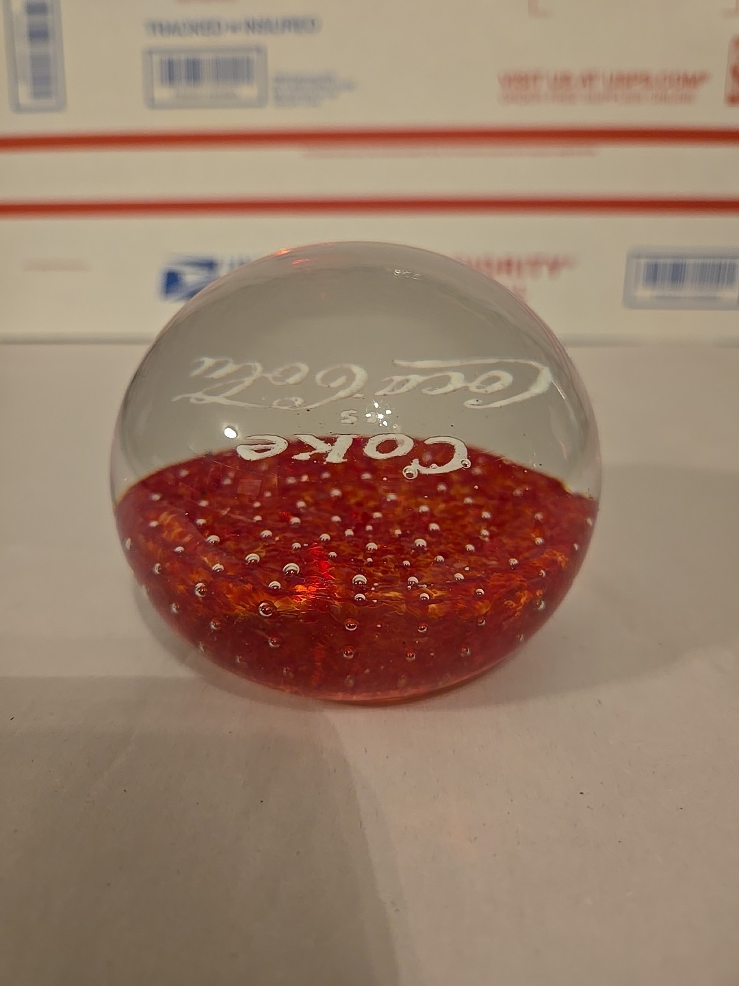 VINTAGE Red COKE IS COCA-COLA PAPERWEIGHT Clear Red With White Lettering