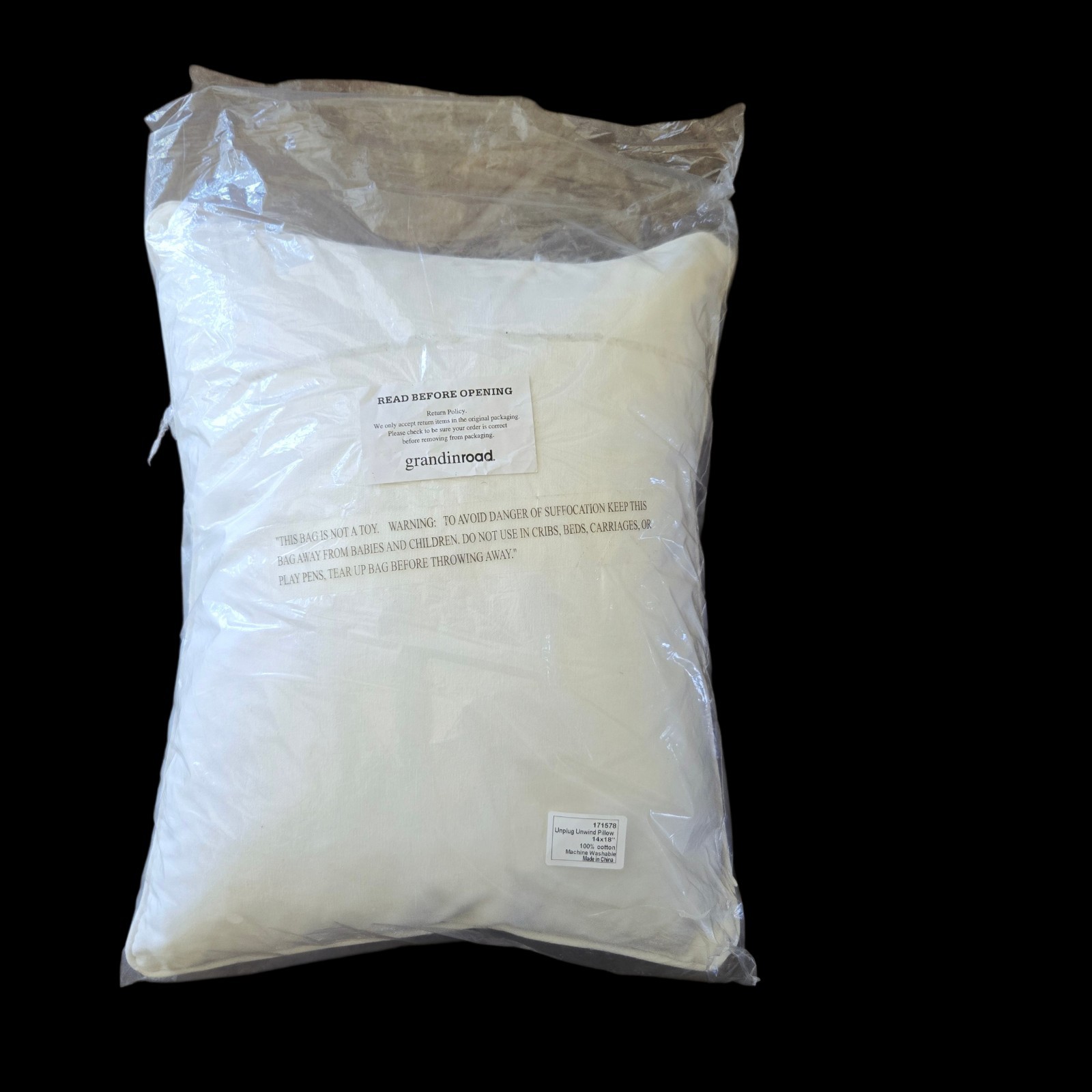 Grandin Road Unplug Unwind Pillow 14 x 18 Word Art Embroidered Accent Pillow NEW