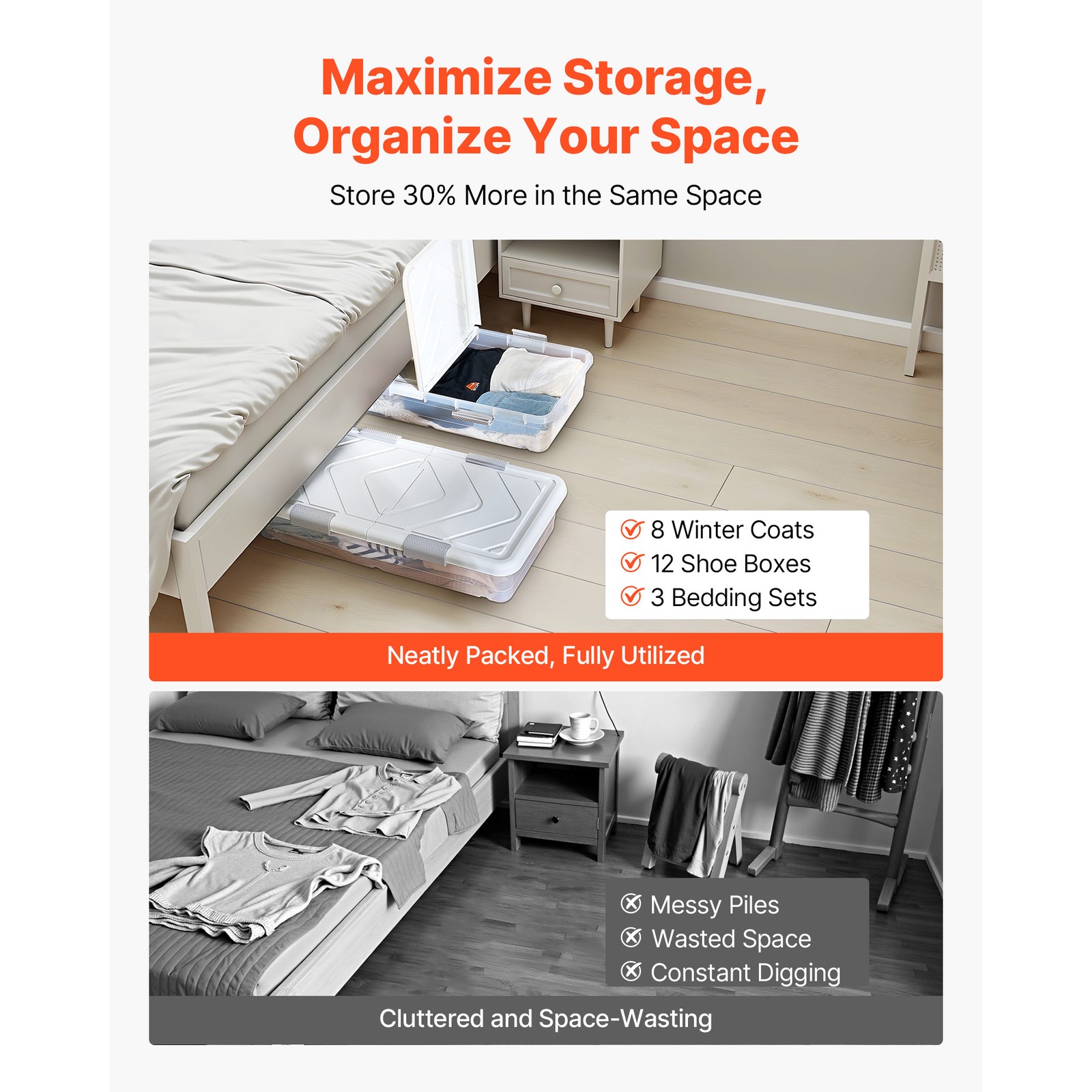 Uimoso Rolling Under-Bed Storage Containers 31.7x15.6x6.9 Inches, Set of 4