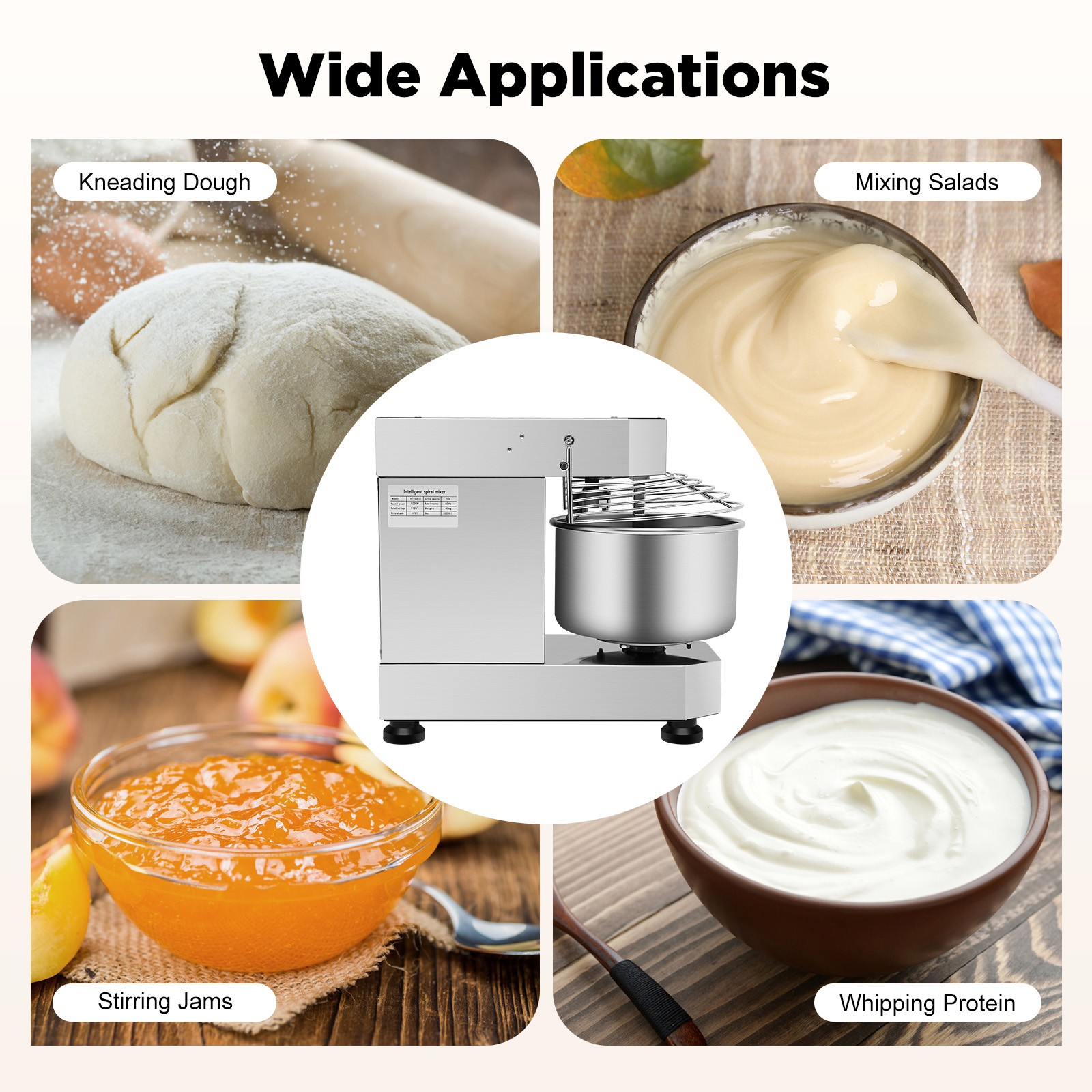 110V 60Hz Dough Kneading Machine 750W Commercial Dough Mixer, Max 360° Mixing