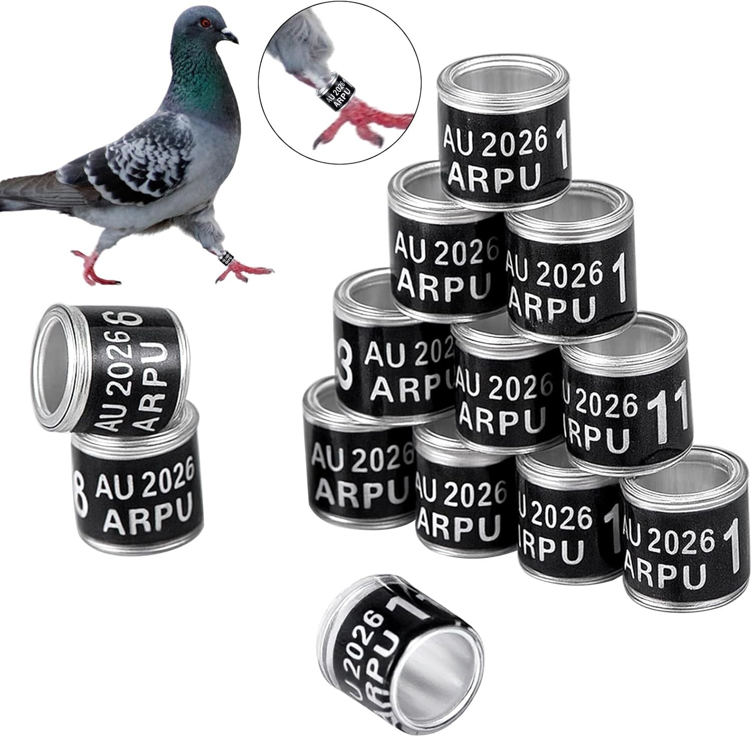 100Pcs Aluminium Pigeon Leg Rings Dove Leg Rings Identify Pigeon Bands with 2...