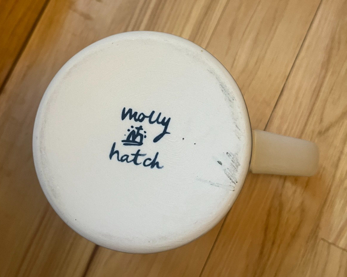 Molly Hatch Anthropologie Corgi 14oz Coffee Mug Blue Cream Hand Painted