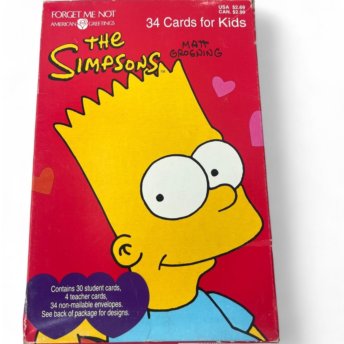 Valentines Day Cards New Vintage 1990's The Simpsons Bart 34 Cards + Envelopes