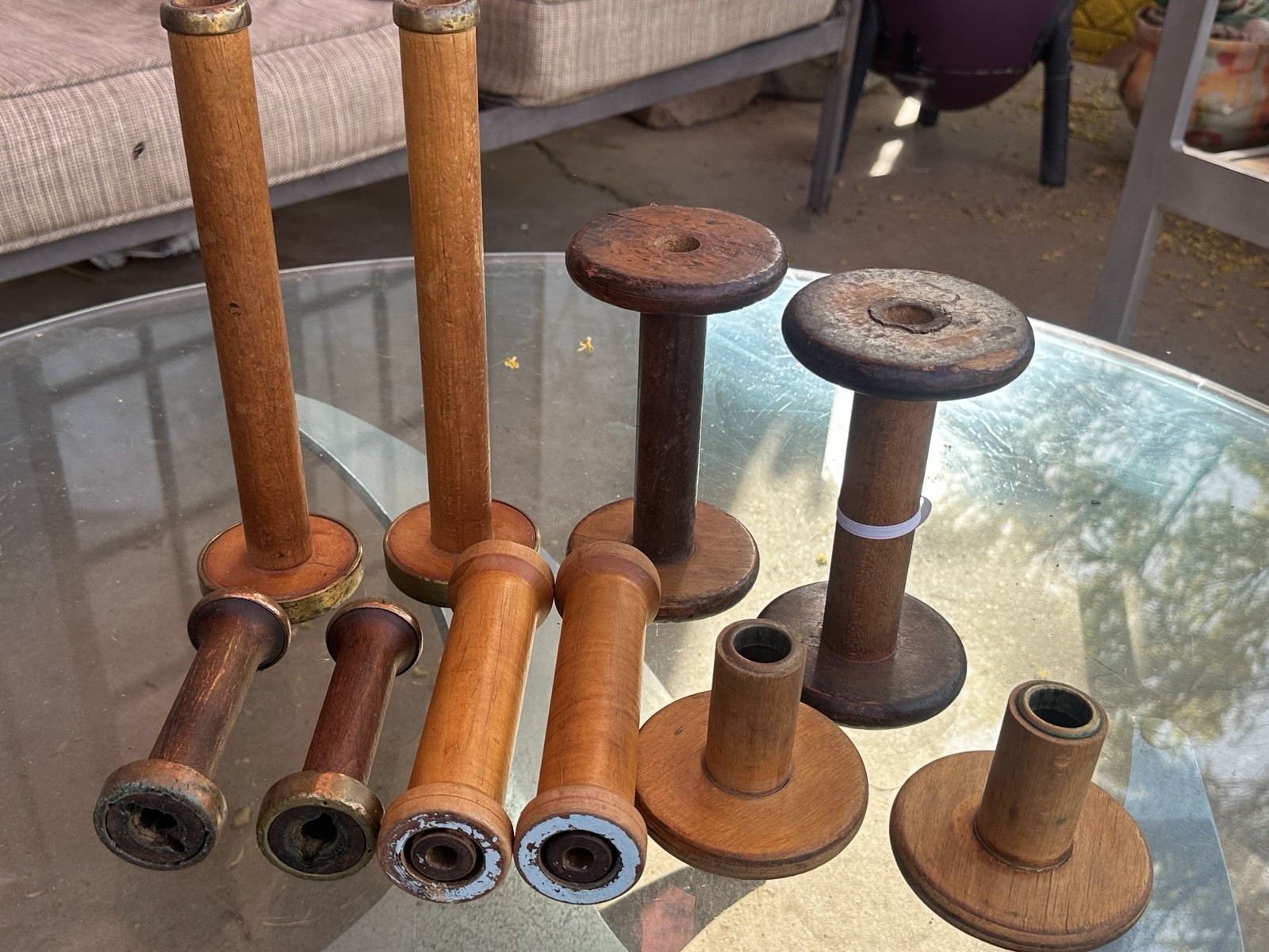 'Lot of 10 Vintage Yarn/Thread Spools-Asst Sizes- 2 have been cut down