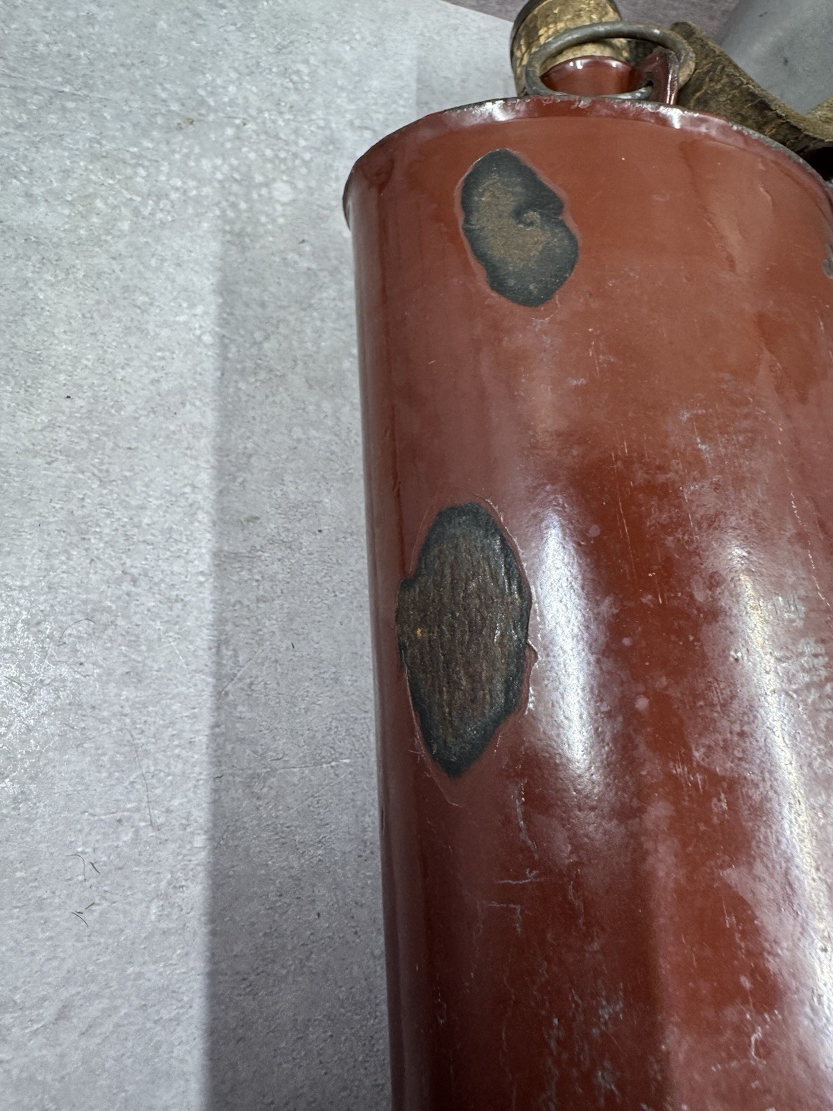 Vintage Swiss Army Canteen Enamel Water Bottle w/ Cork & Leather Strap 8.5”