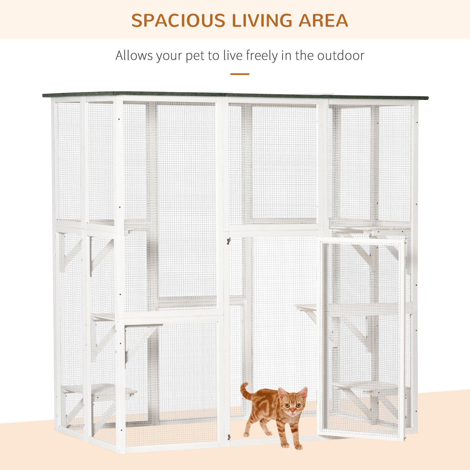 Outdoor Cat House with Weather Protection, Multiple High Ledges, 71" L, White
